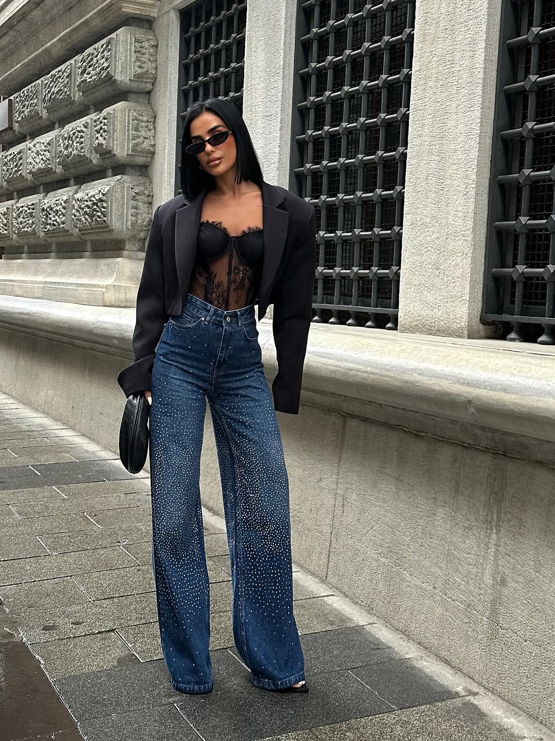 Yüksek Bel Taş Detaylı Wide Leg Jean GLM-583