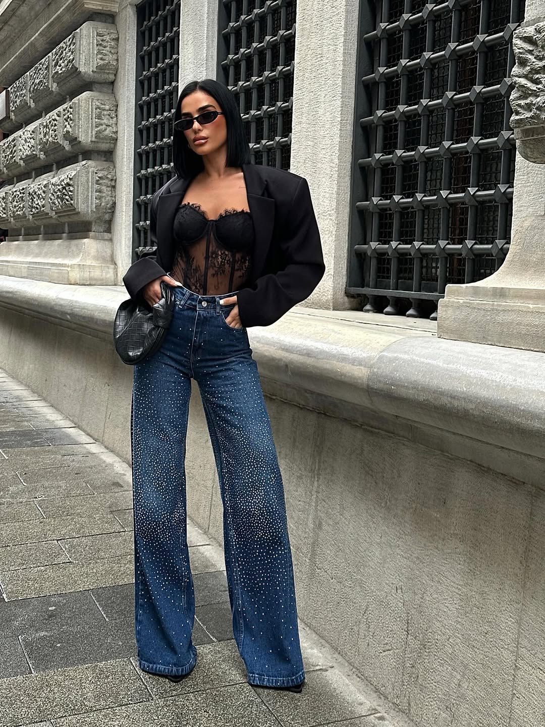Yüksek Bel Taş Detaylı Wide Leg Jean GLM-583