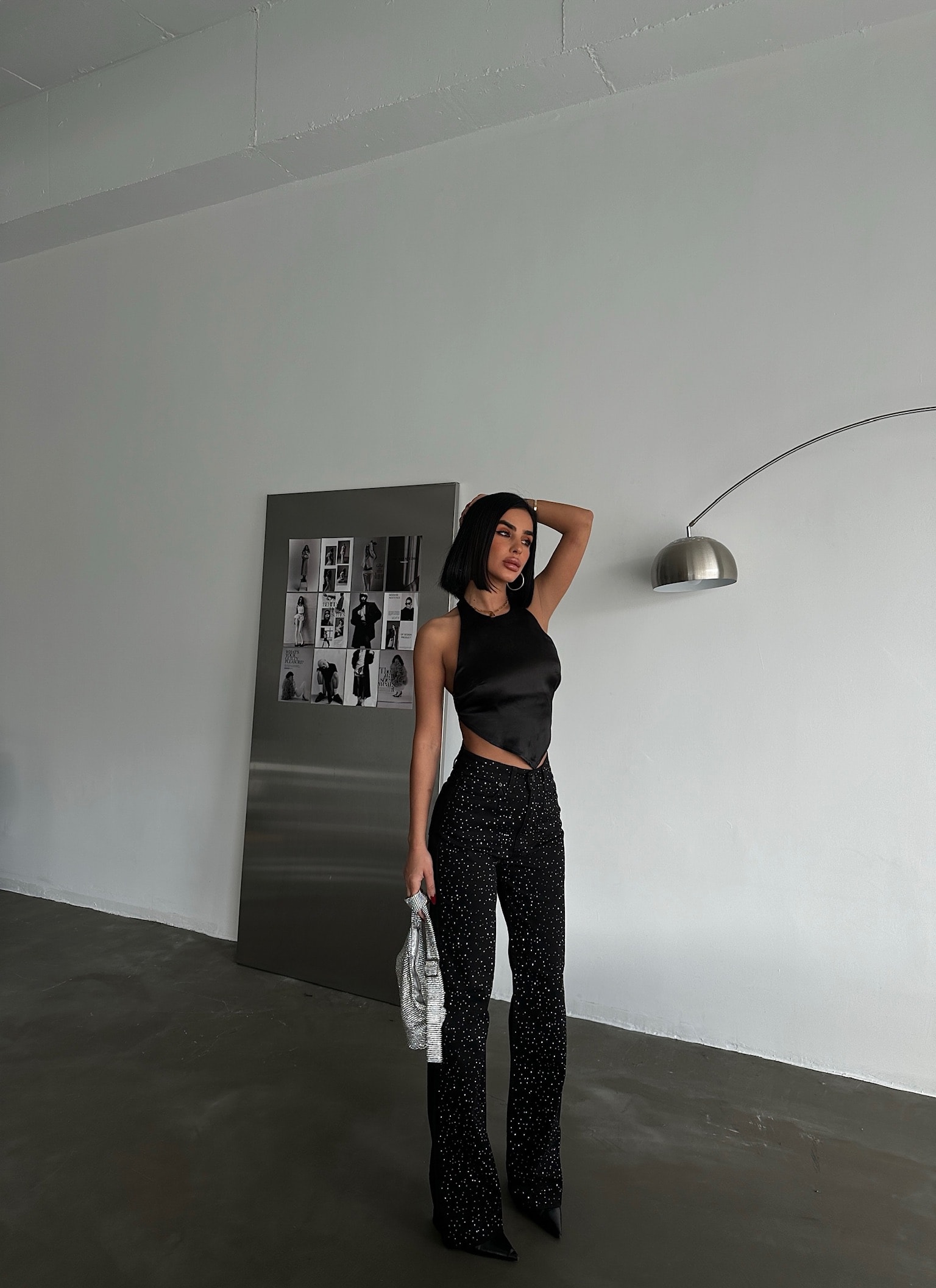Taş Detaylı Siyah Yüksek Bel Palazzo Jean GLM-405