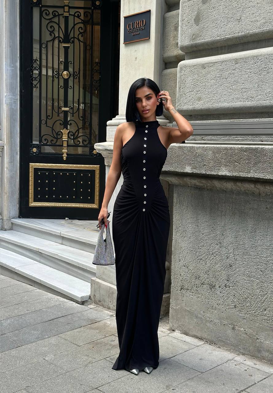 Büzgü Düğme Detay Sandy Elbise GLM-601