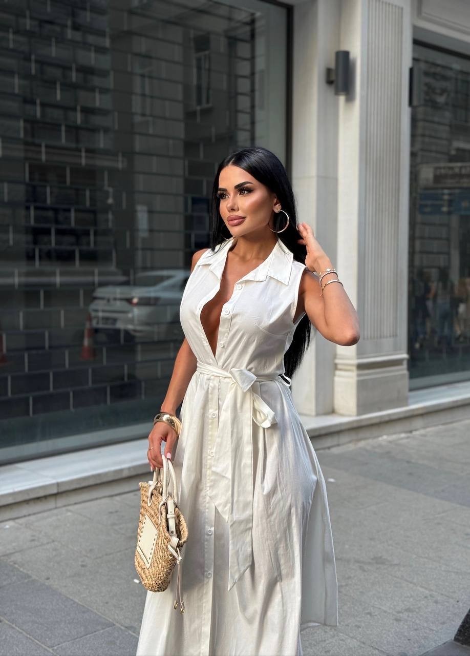 Kuşak Detay Düğmeli Midi Elbise GLM-545