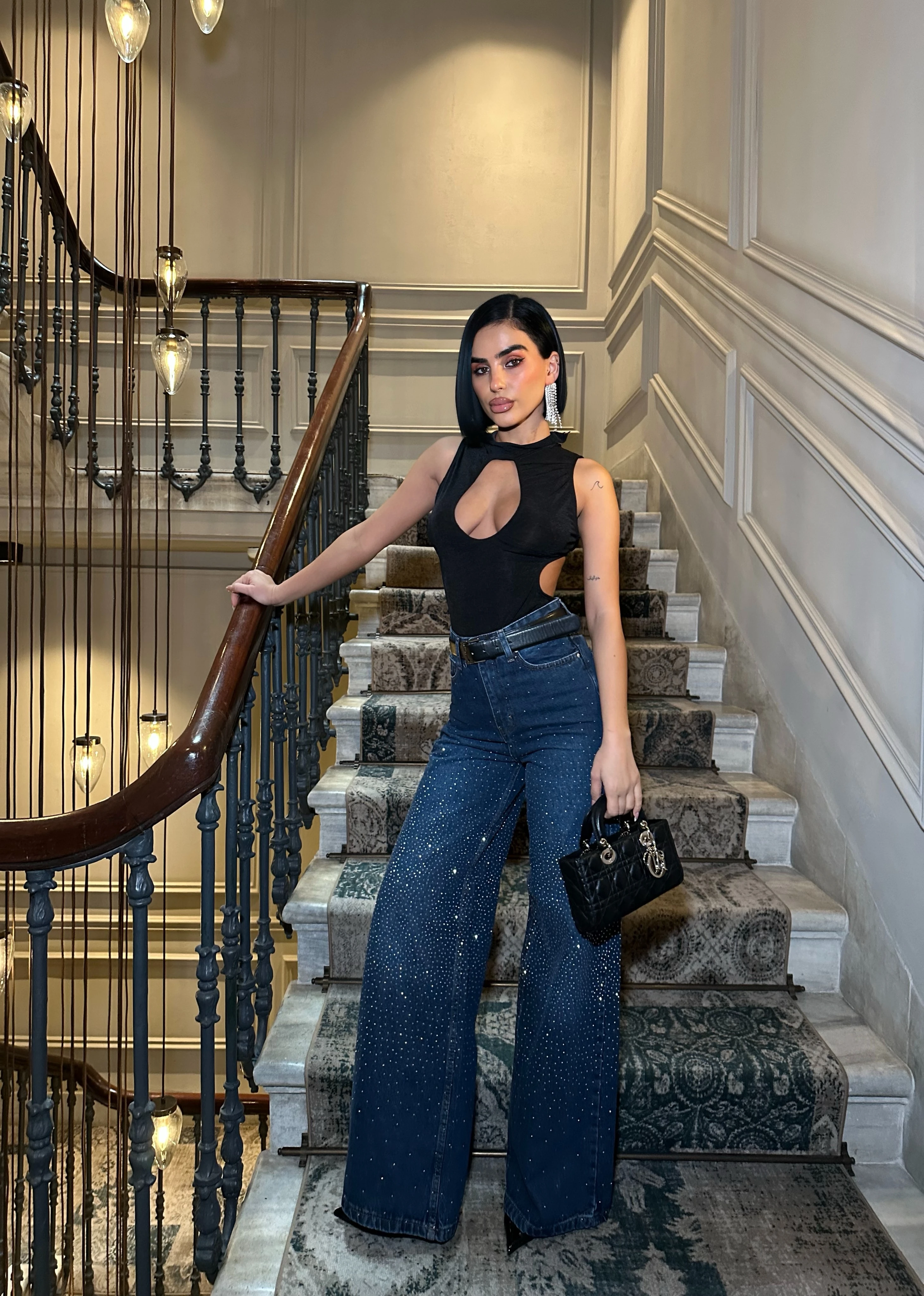 Yüksek Bel Taş Detaylı Wide Leg Jean GLM-583