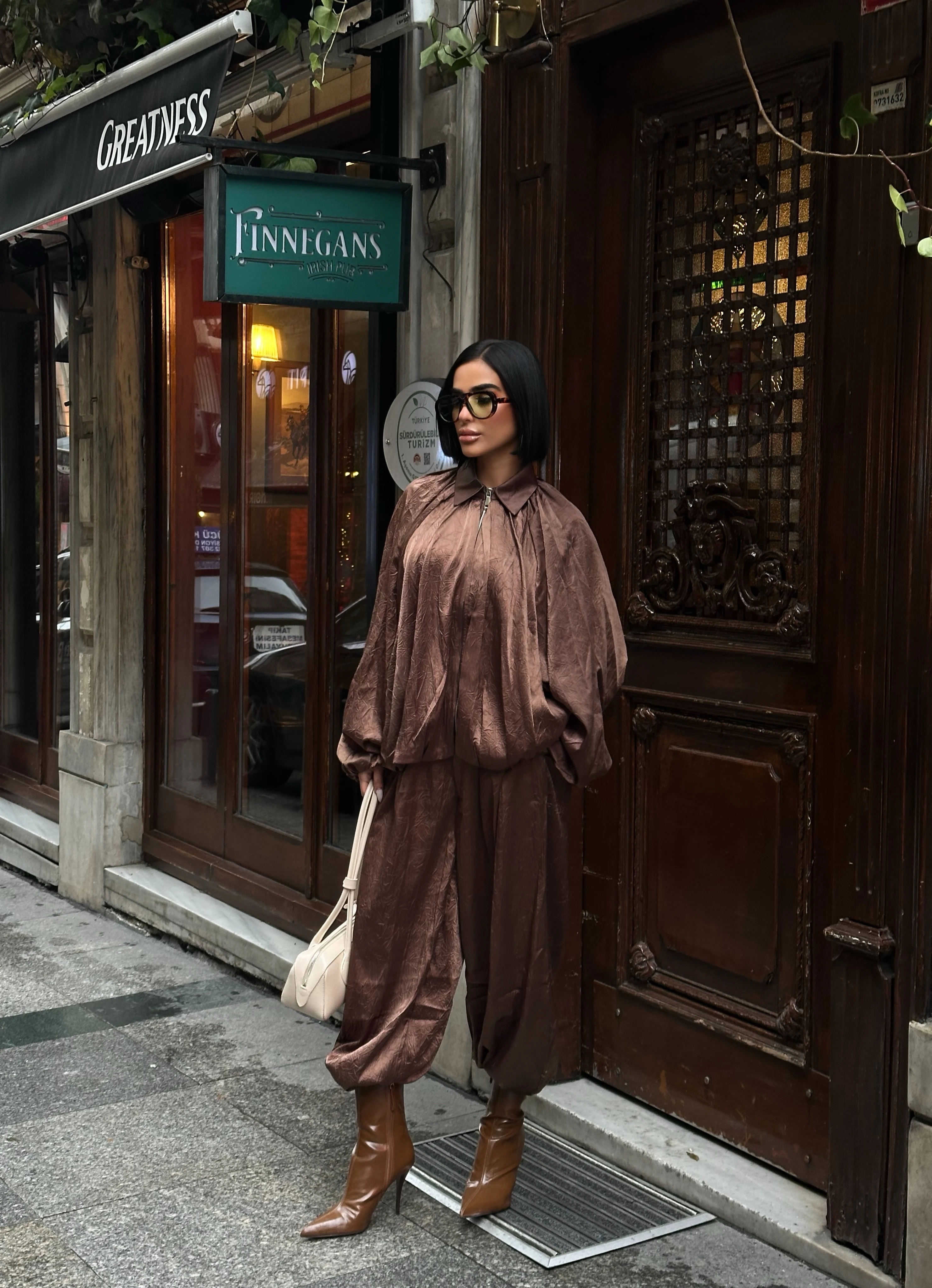 Parlak Dokulu Saten Oversize Takım GLM-633