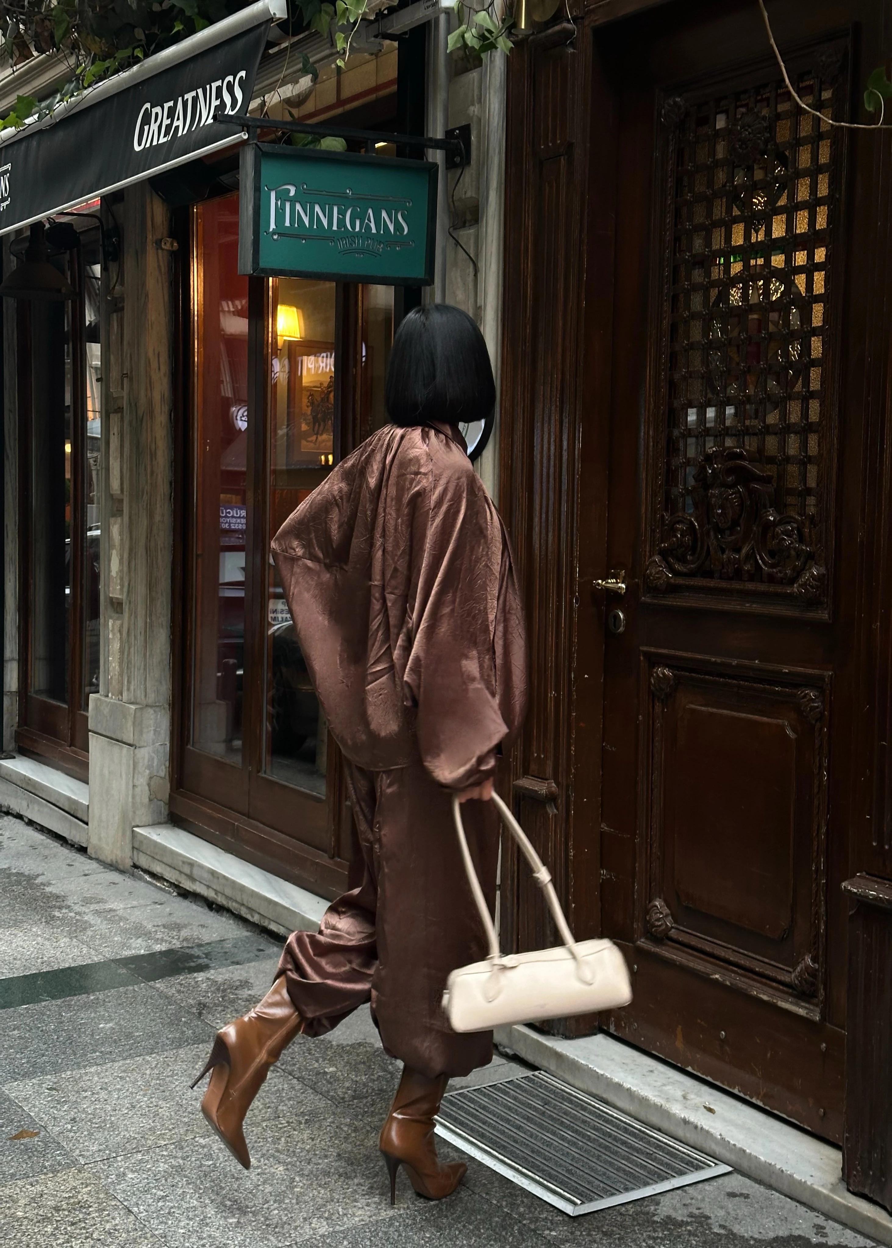 Parlak Dokulu Saten Oversize Takım GLM-633