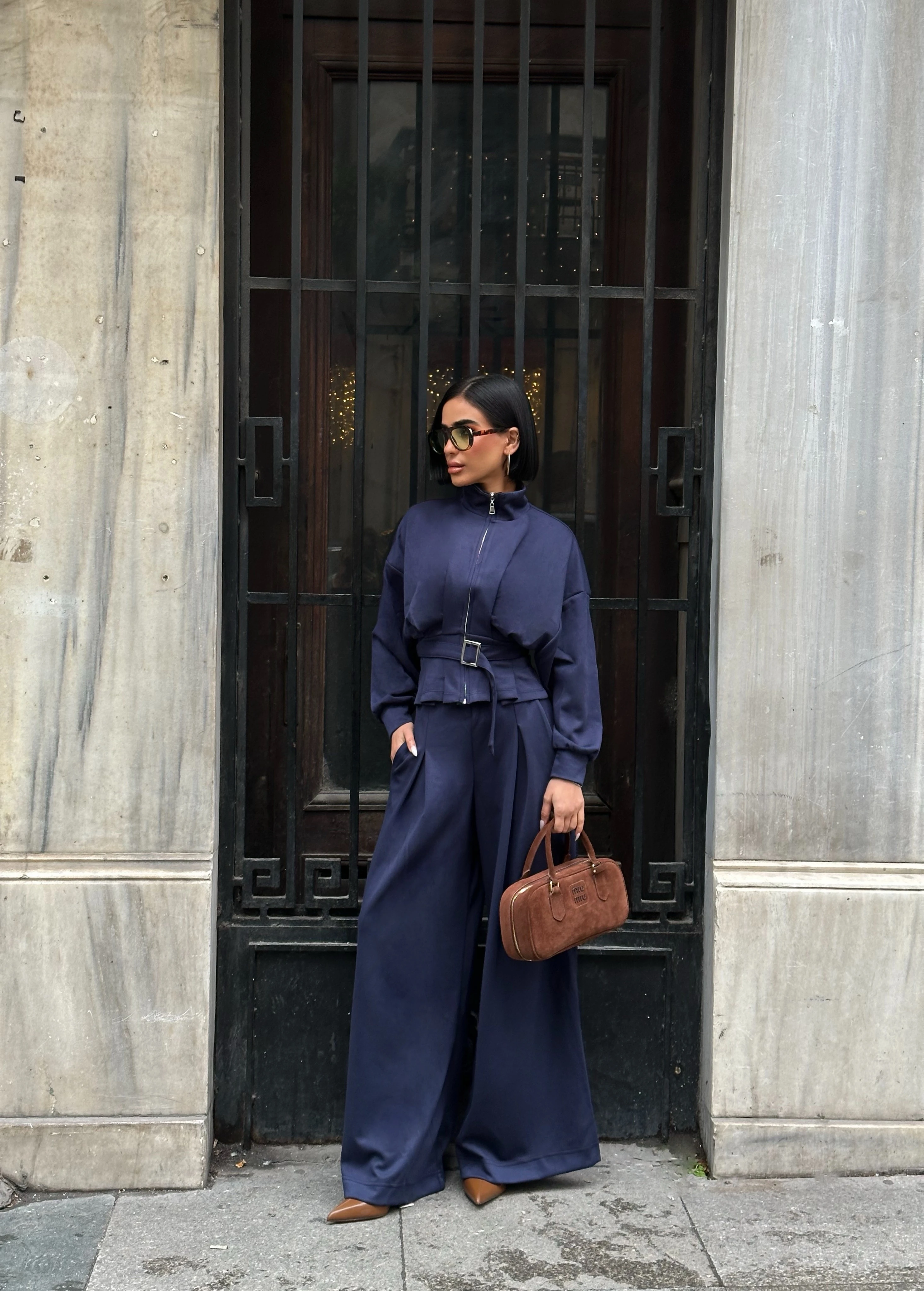 Kuşak Kemer Detaylı Bol Paça Oyş Takım GLM-630