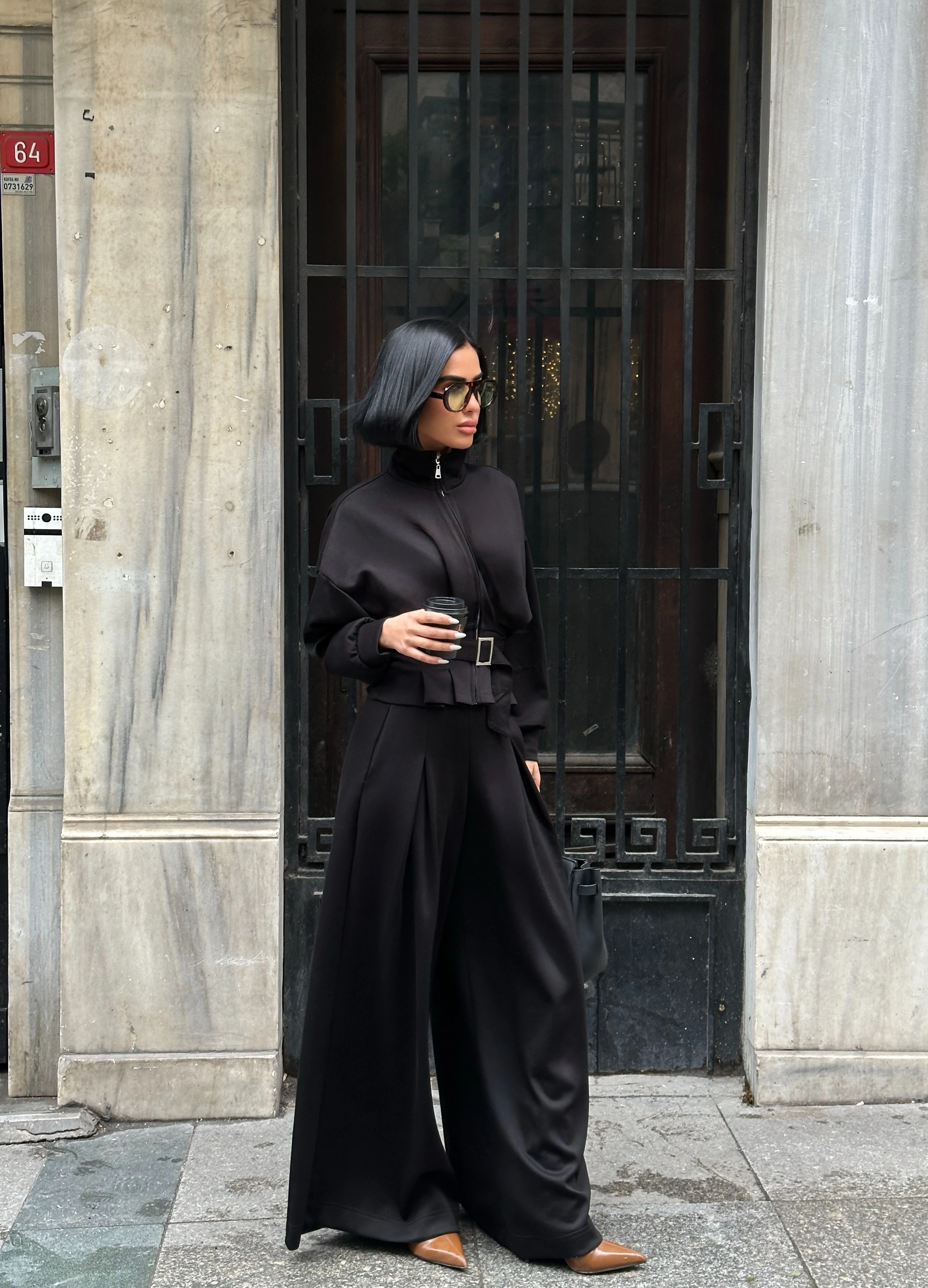 Kuşak Kemer Detaylı Bol Paça Oyş Takım GLM-629