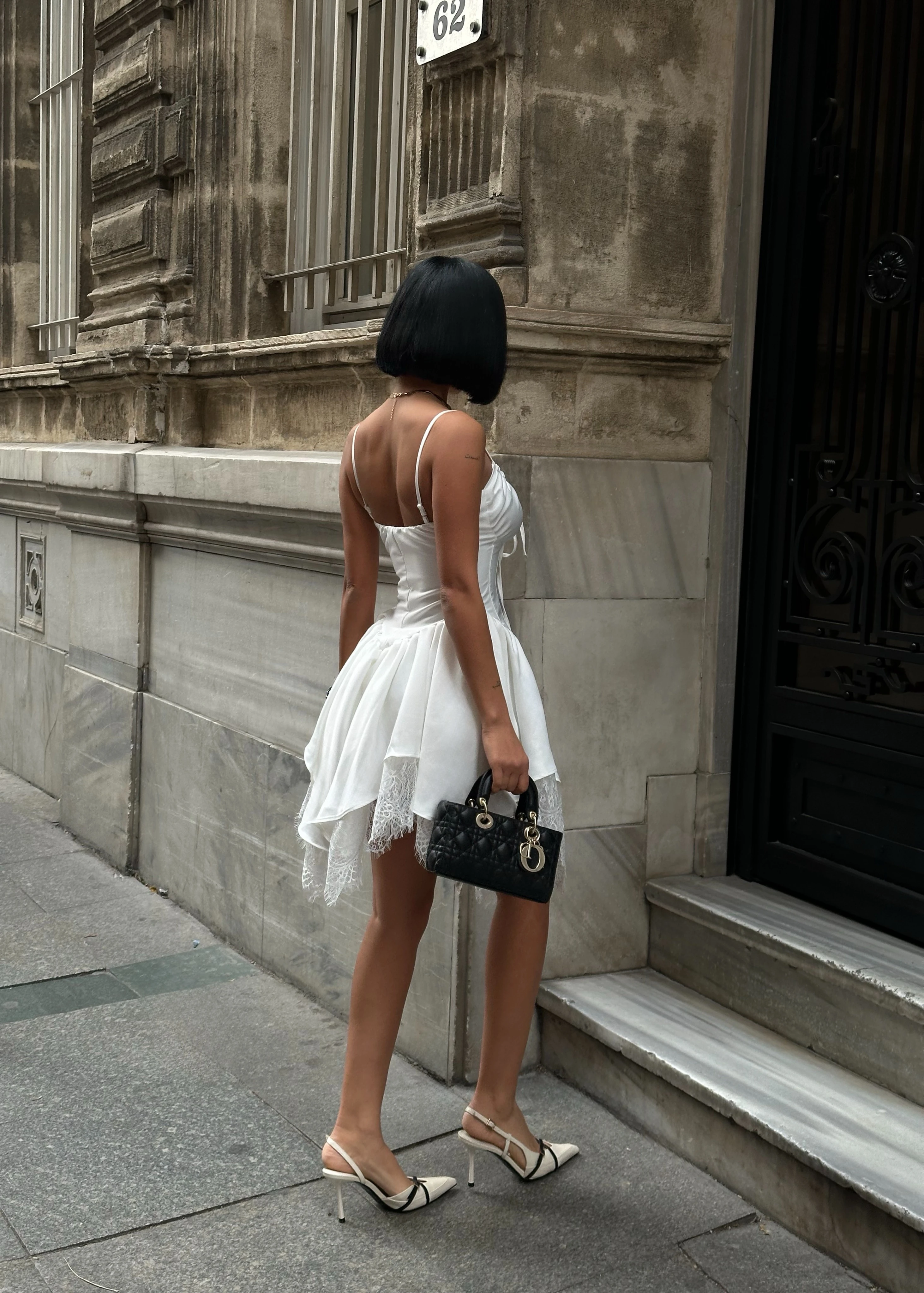 Dantel Detaylı Korseli Beyaz Elbise GLM-624