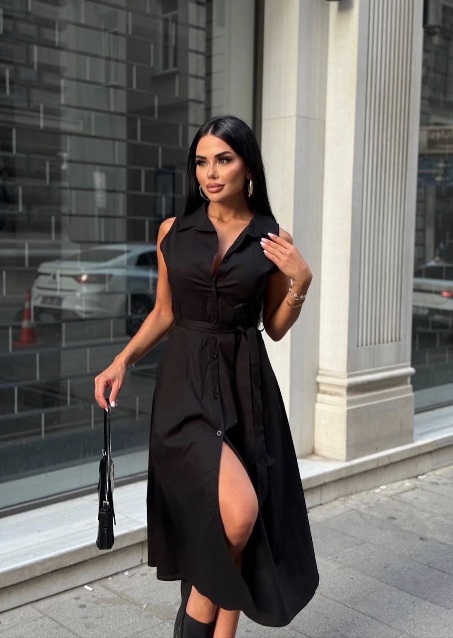 Kuşak Detay Düğmeli Midi Elbise GLM-544