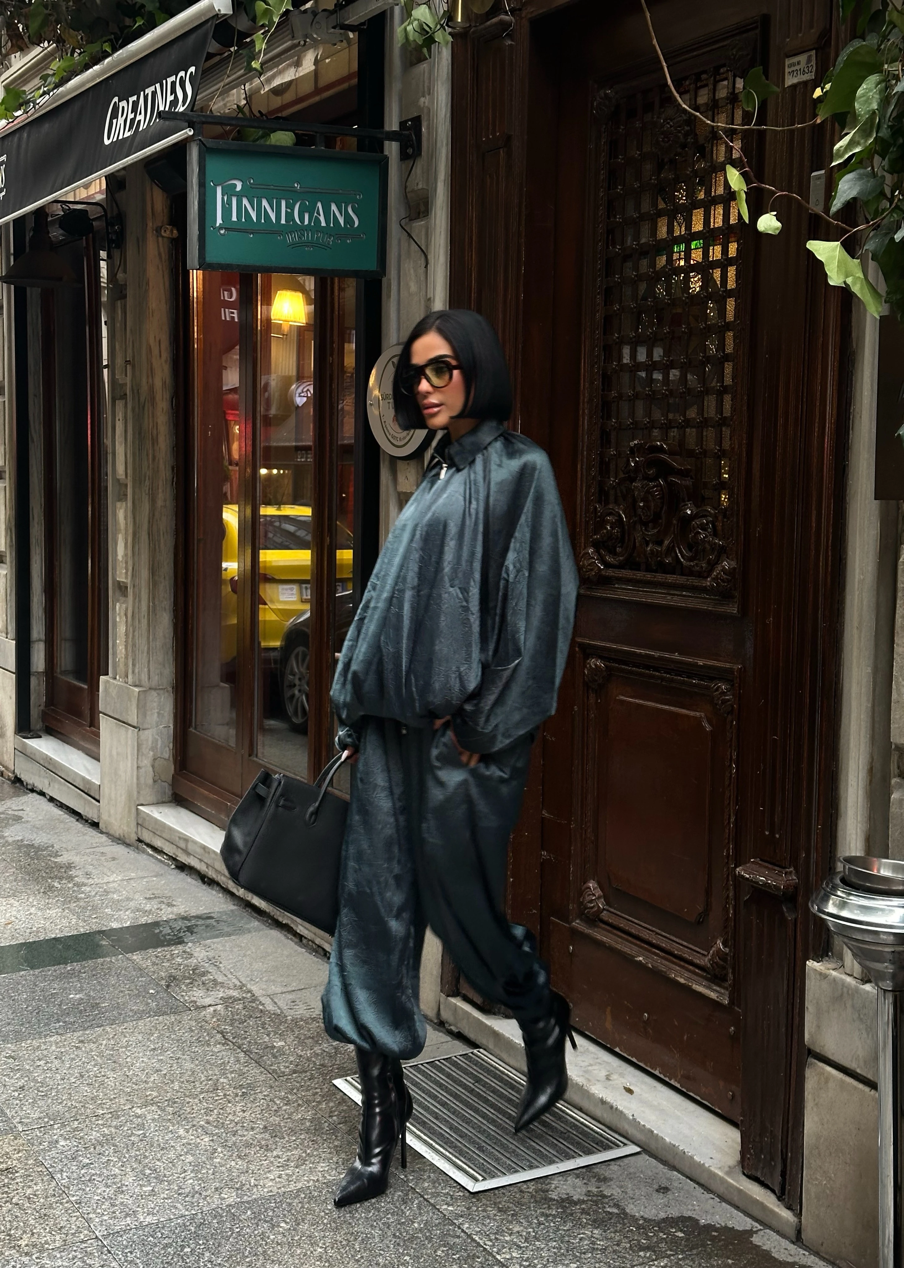 Parlak Dokulu Saten Oversize Takım GLM-632