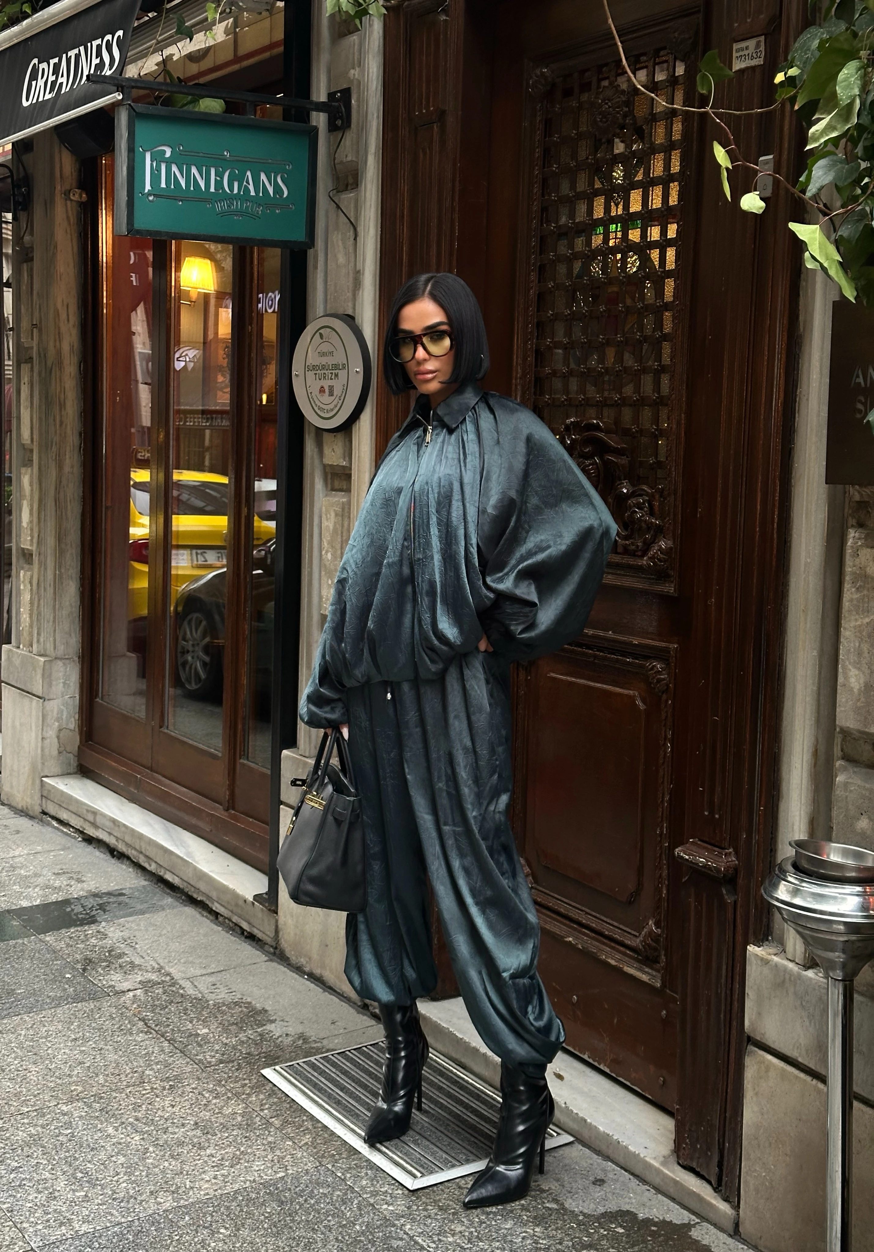 Parlak Dokulu Saten Oversize Takım GLM-632