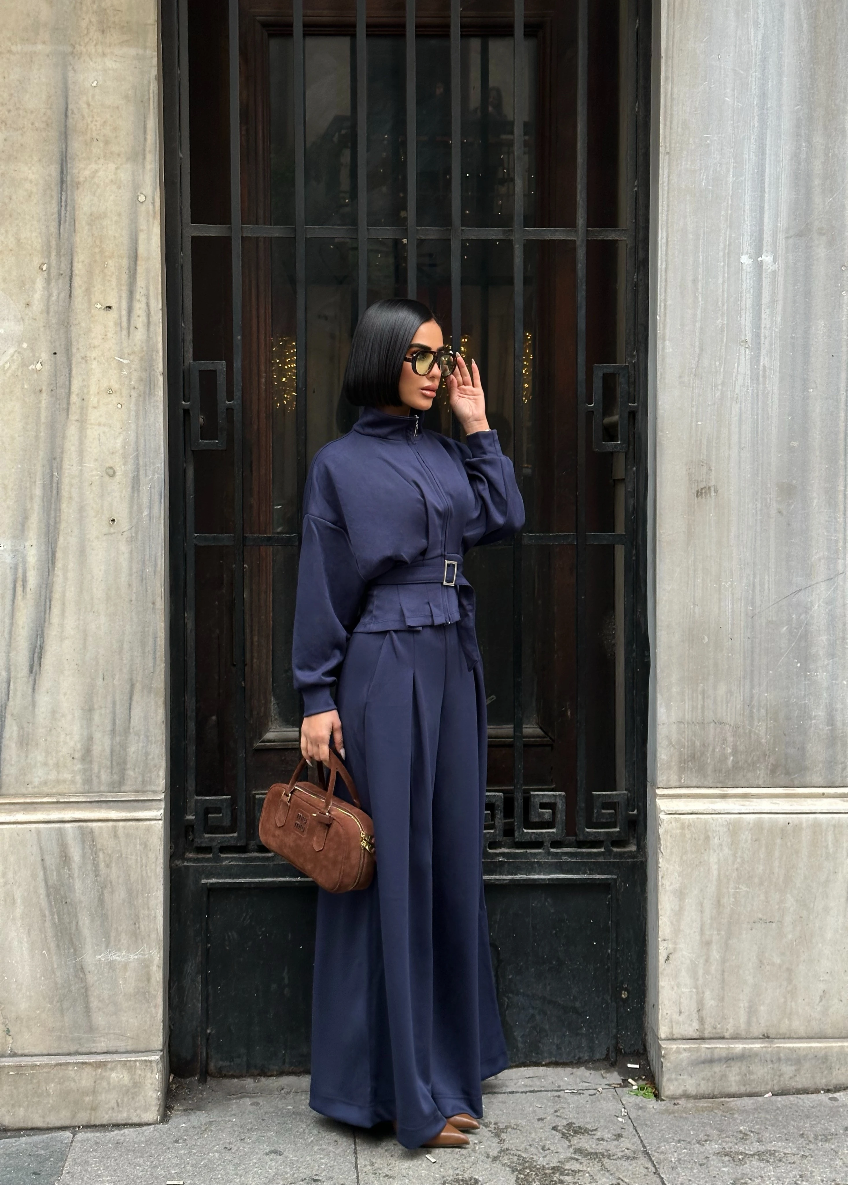 Kuşak Kemer Detaylı Bol Paça Oyş Takım GLM-630