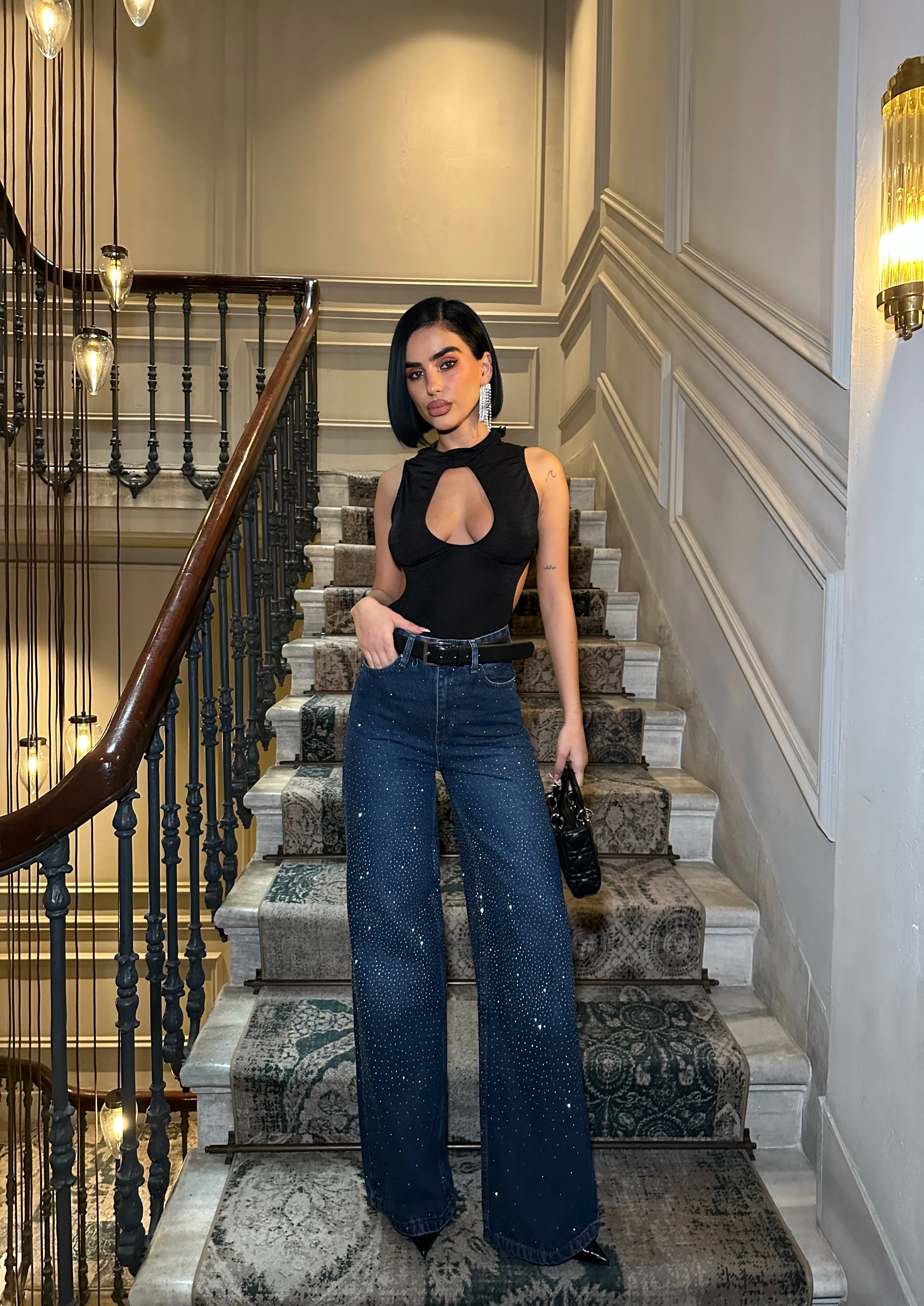 Yüksek Bel Taş Detaylı Wide Leg Jean GLM-583