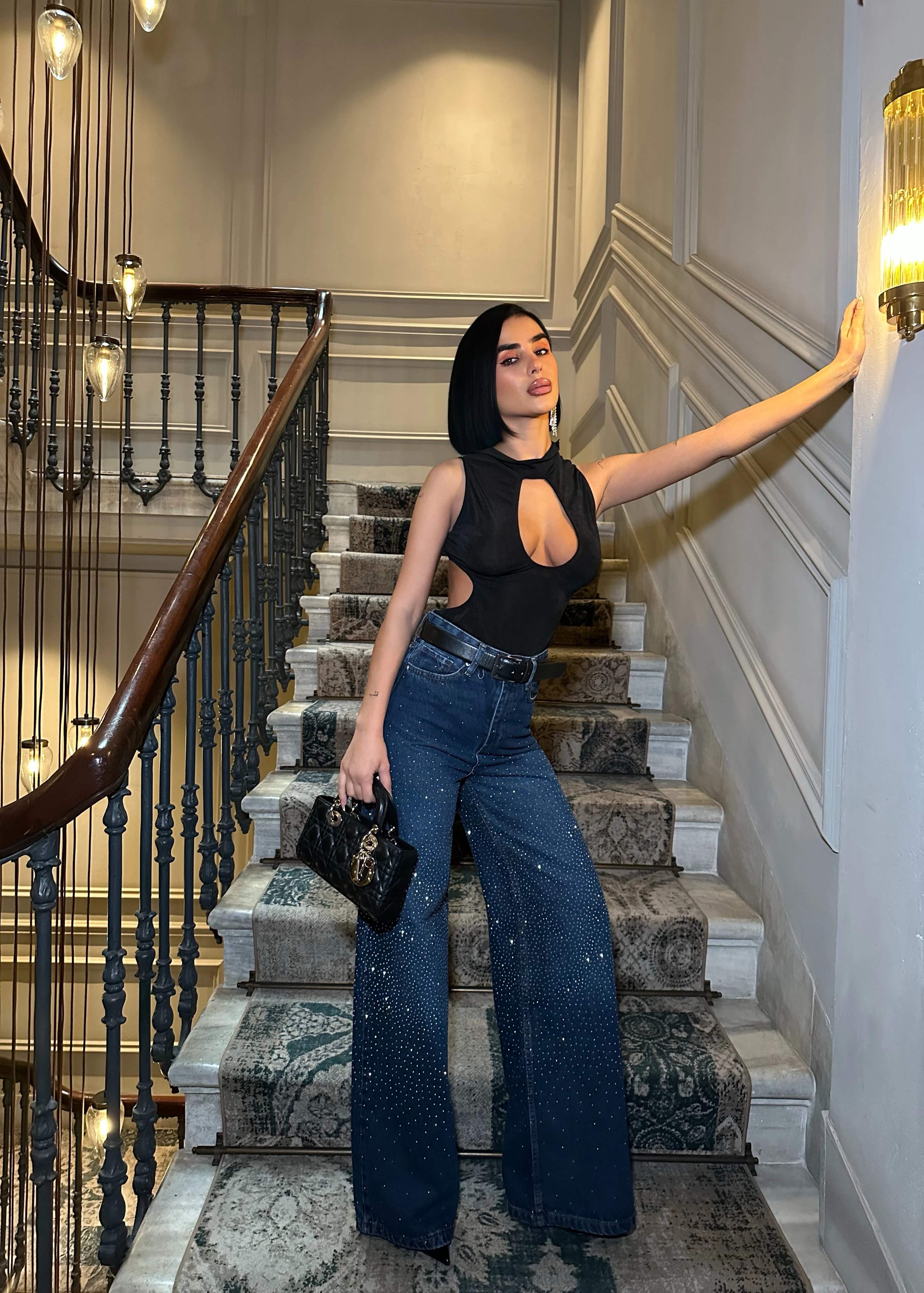 Yüksek Bel Taş Detaylı Wide Leg Jean GLM-583