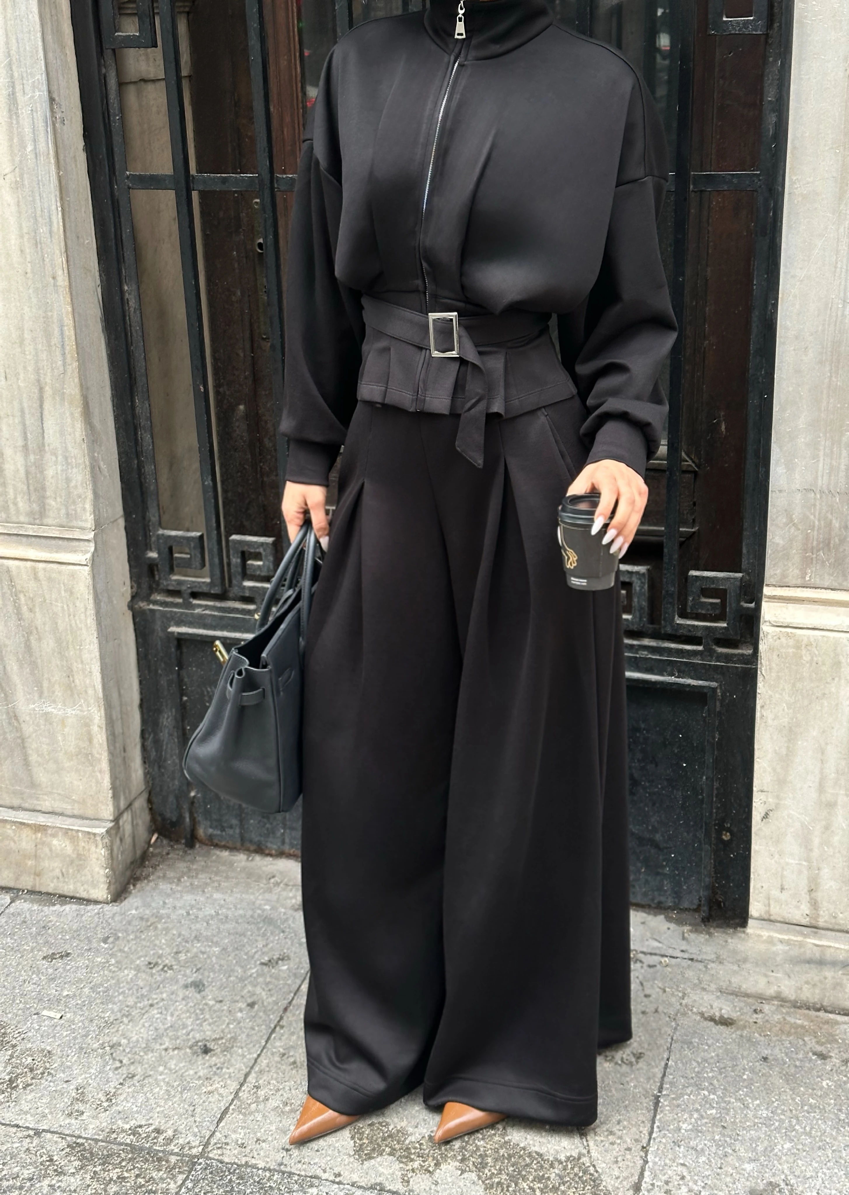 Kuşak Kemer Detaylı Bol Paça Oyş Takım GLM-629