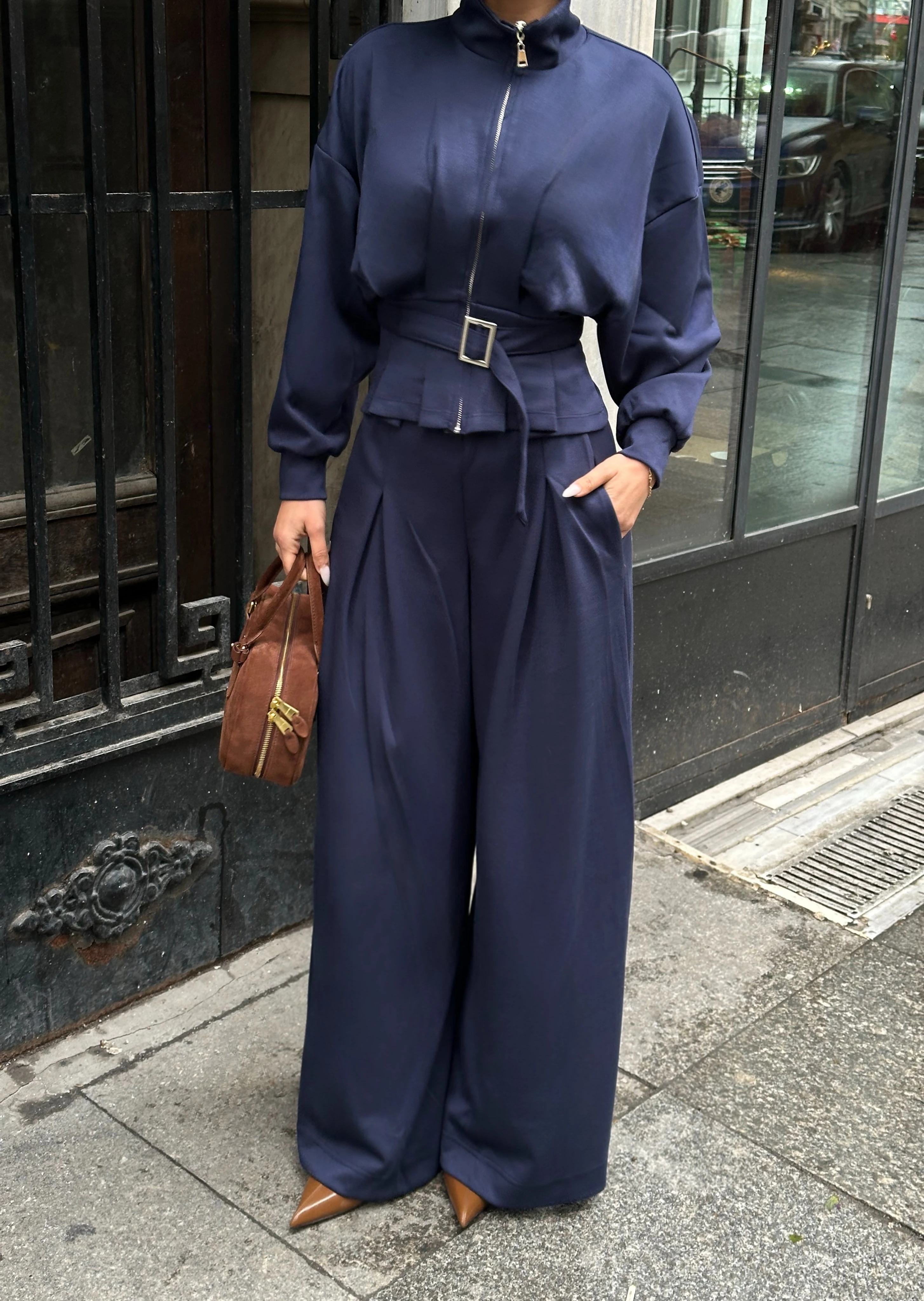 Kuşak Kemer Detaylı Bol Paça Oyş Takım GLM-630