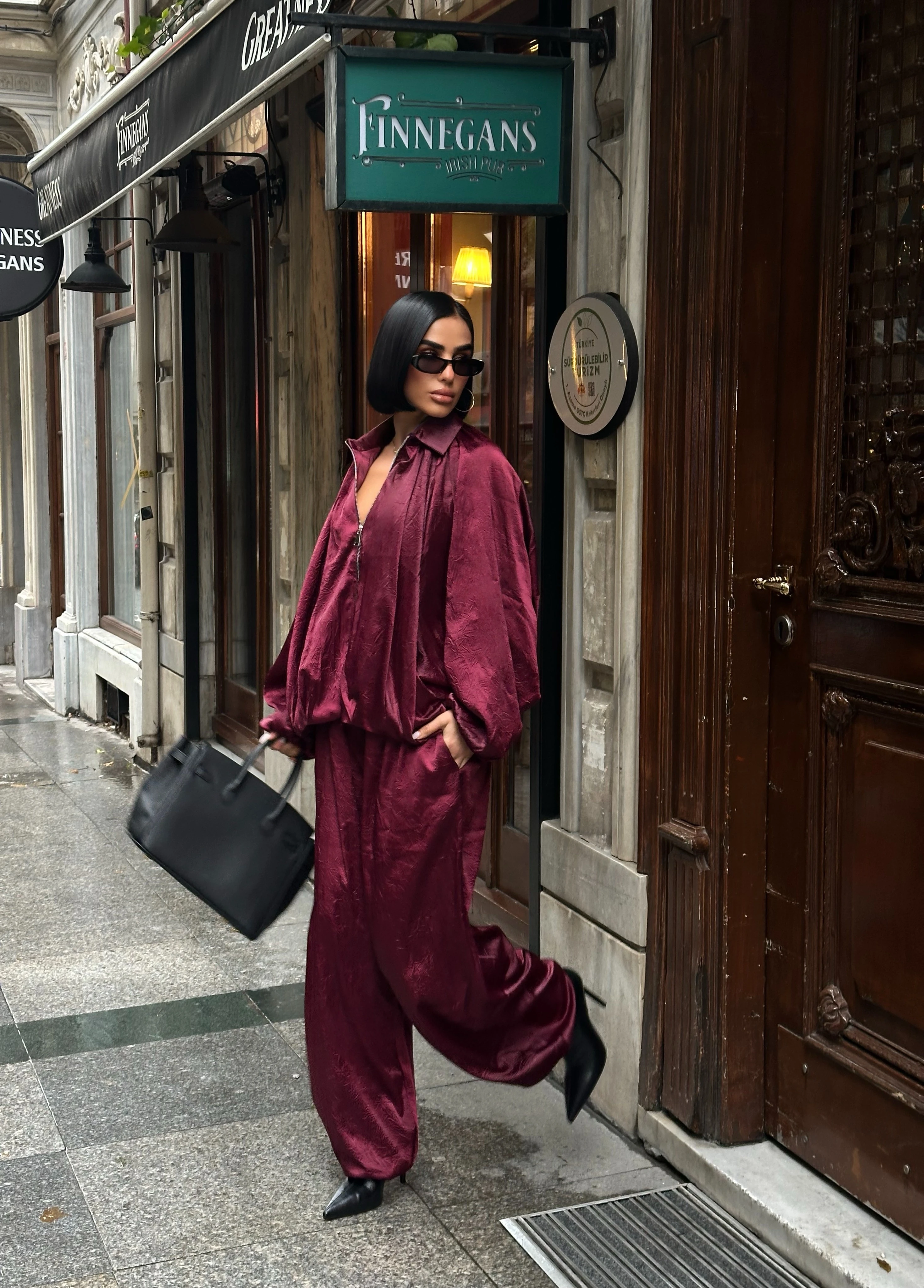 Parlak Dokulu Saten Oversize Takım GLM-634