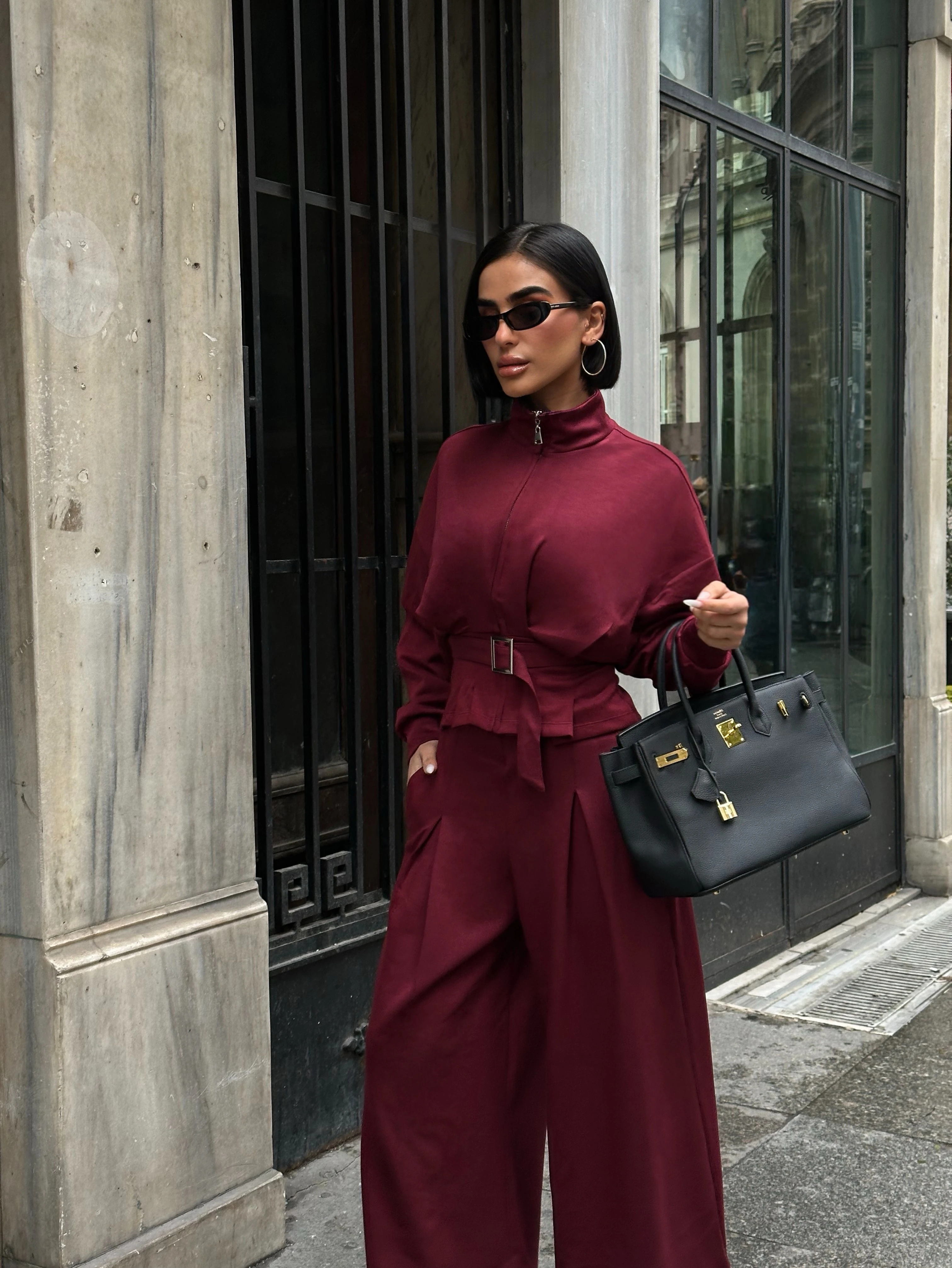 Kuşak Kemer Detaylı Bol Paça Oyş Takım GLM-631