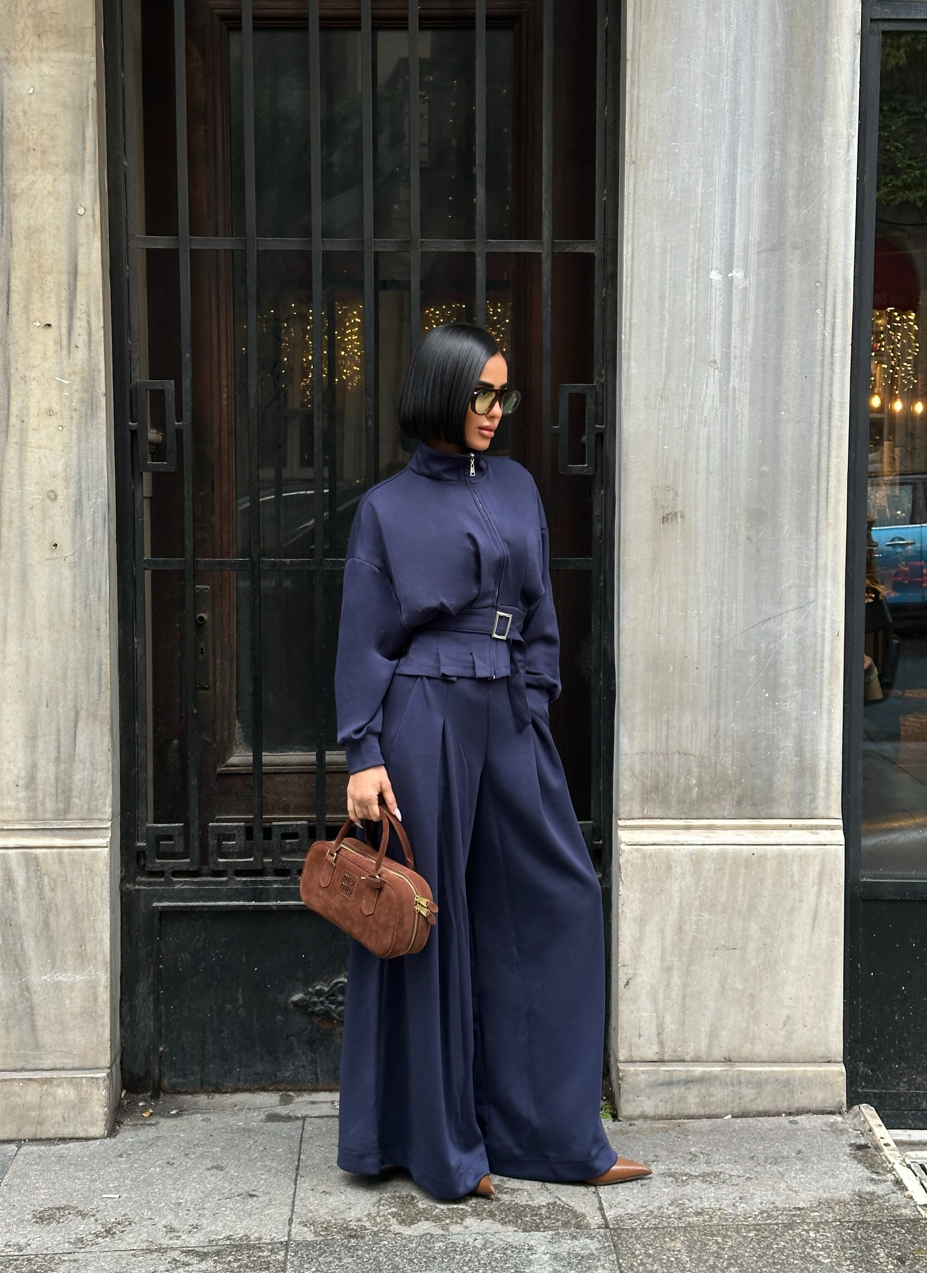 Kuşak Kemer Detaylı Bol Paça Oyş Takım GLM-630