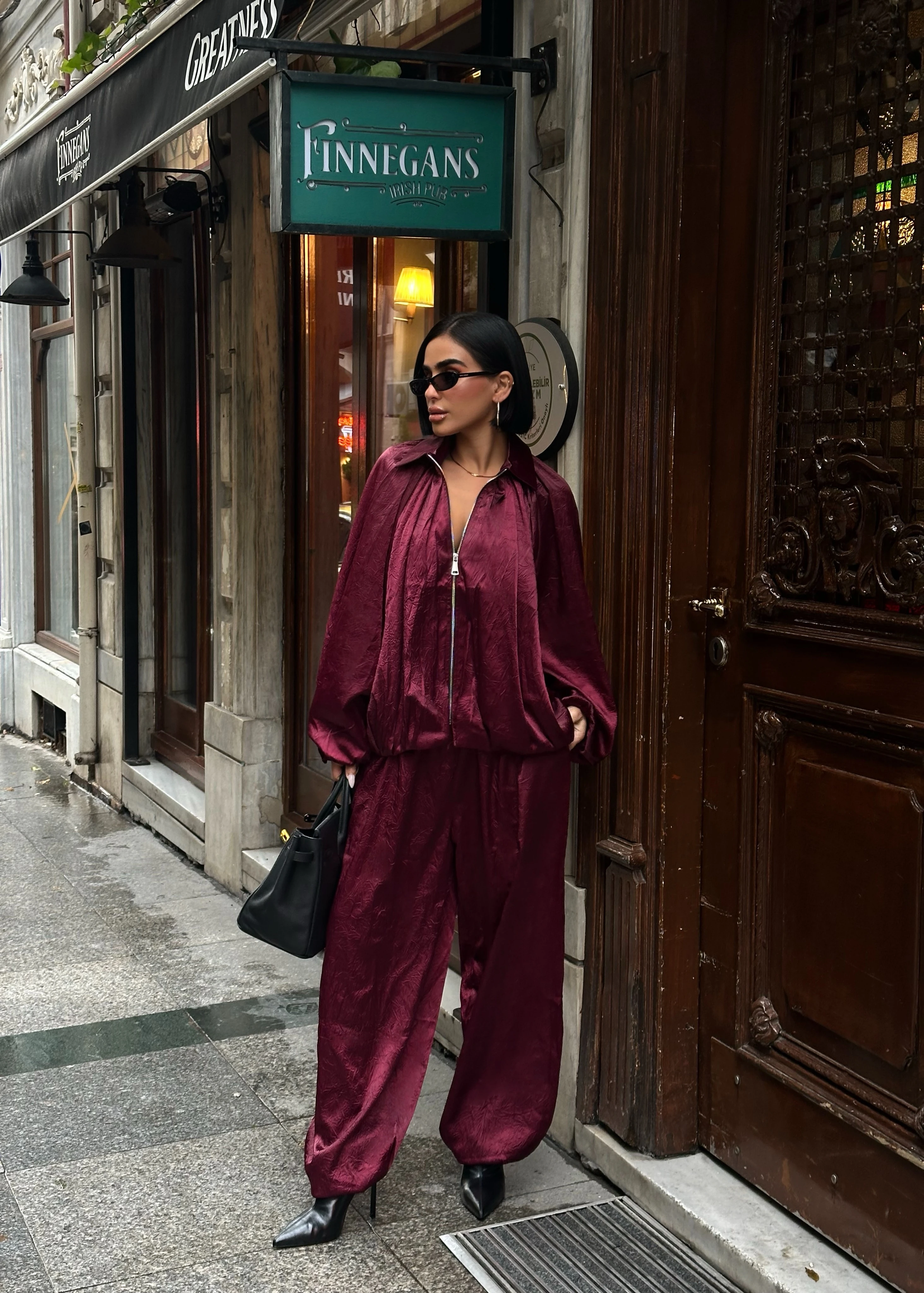 Parlak Dokulu Saten Oversize Takım GLM-634