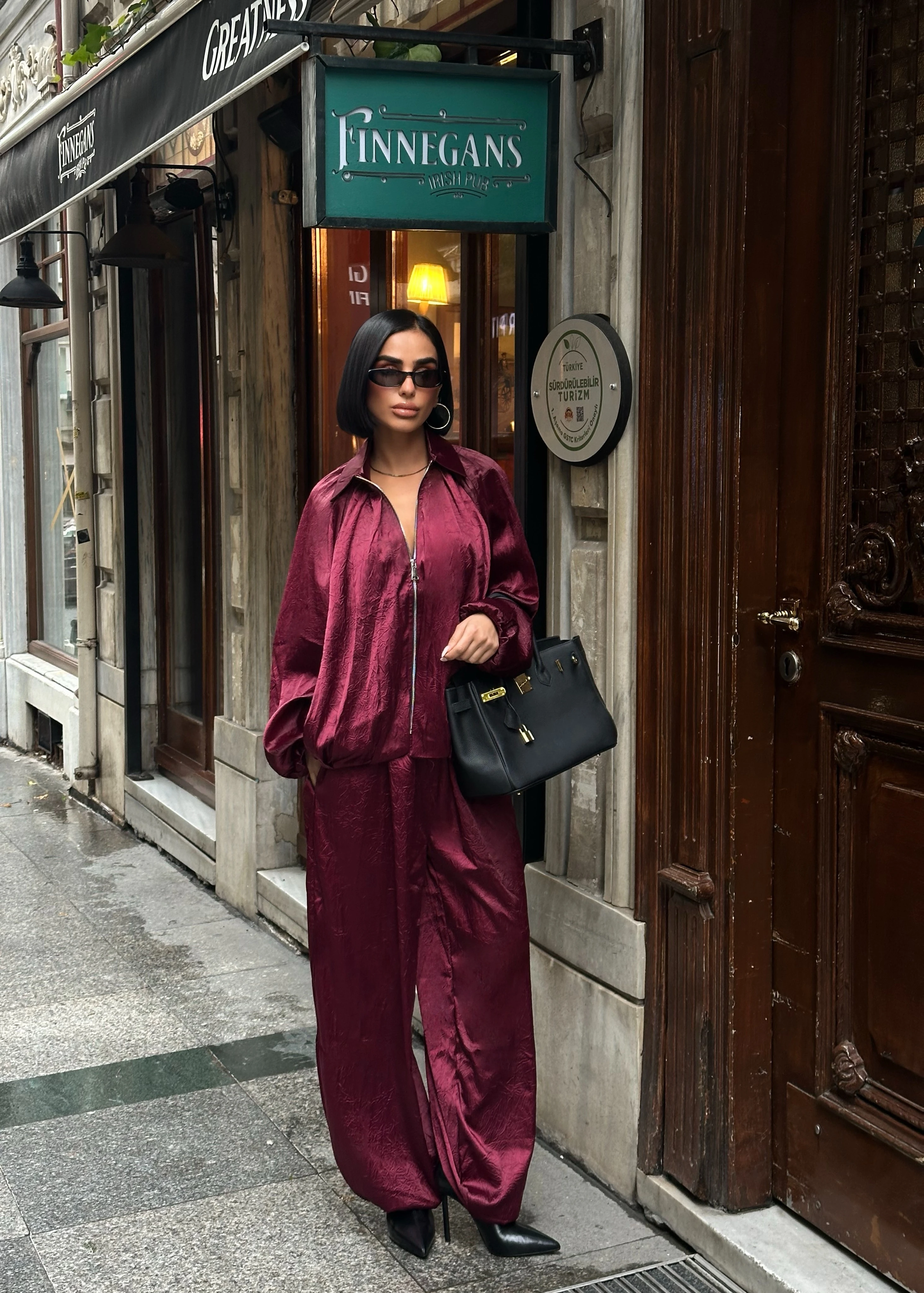 Parlak Dokulu Saten Oversize Takım GLM-634