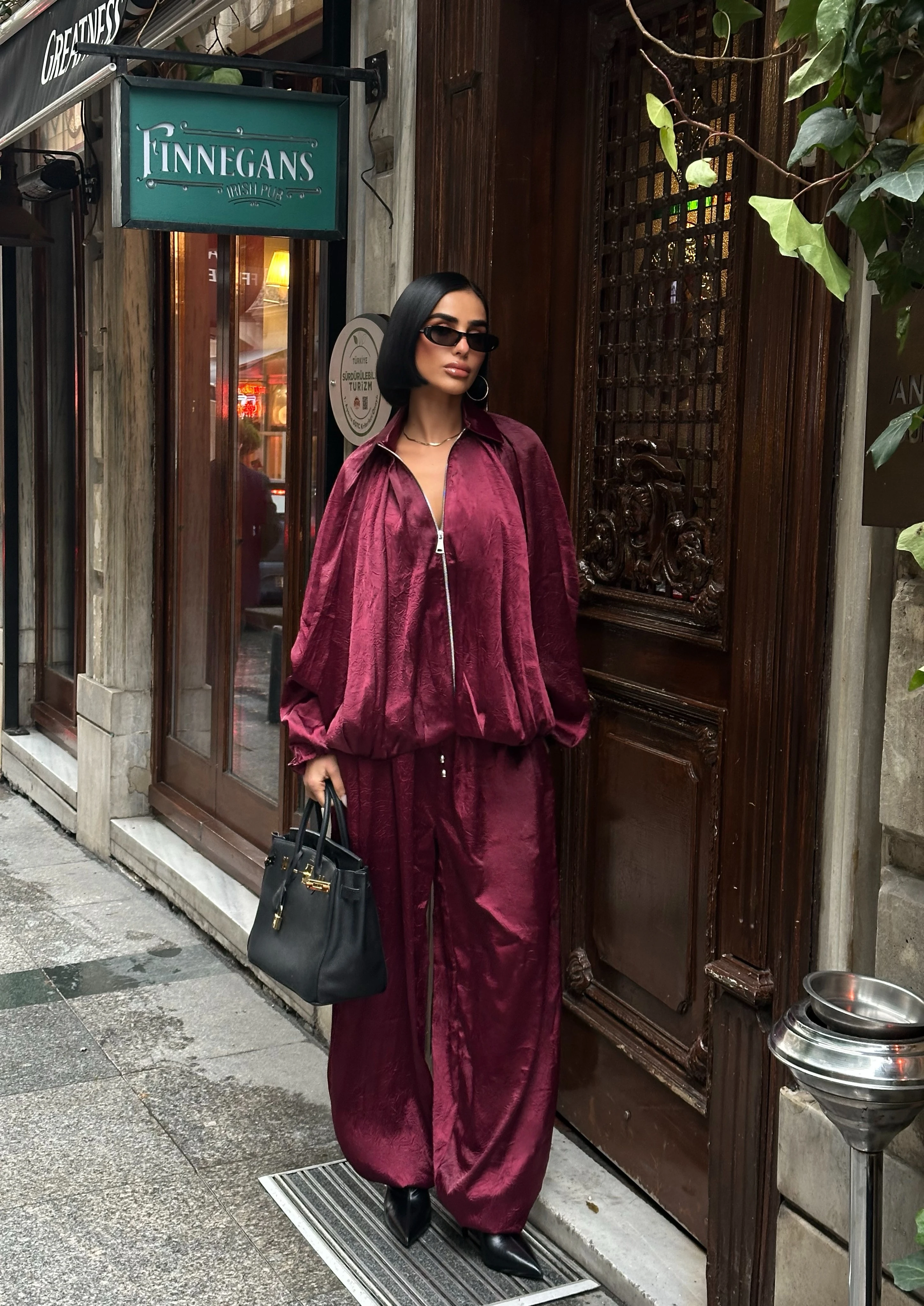 Parlak Dokulu Saten Oversize Takım GLM-634