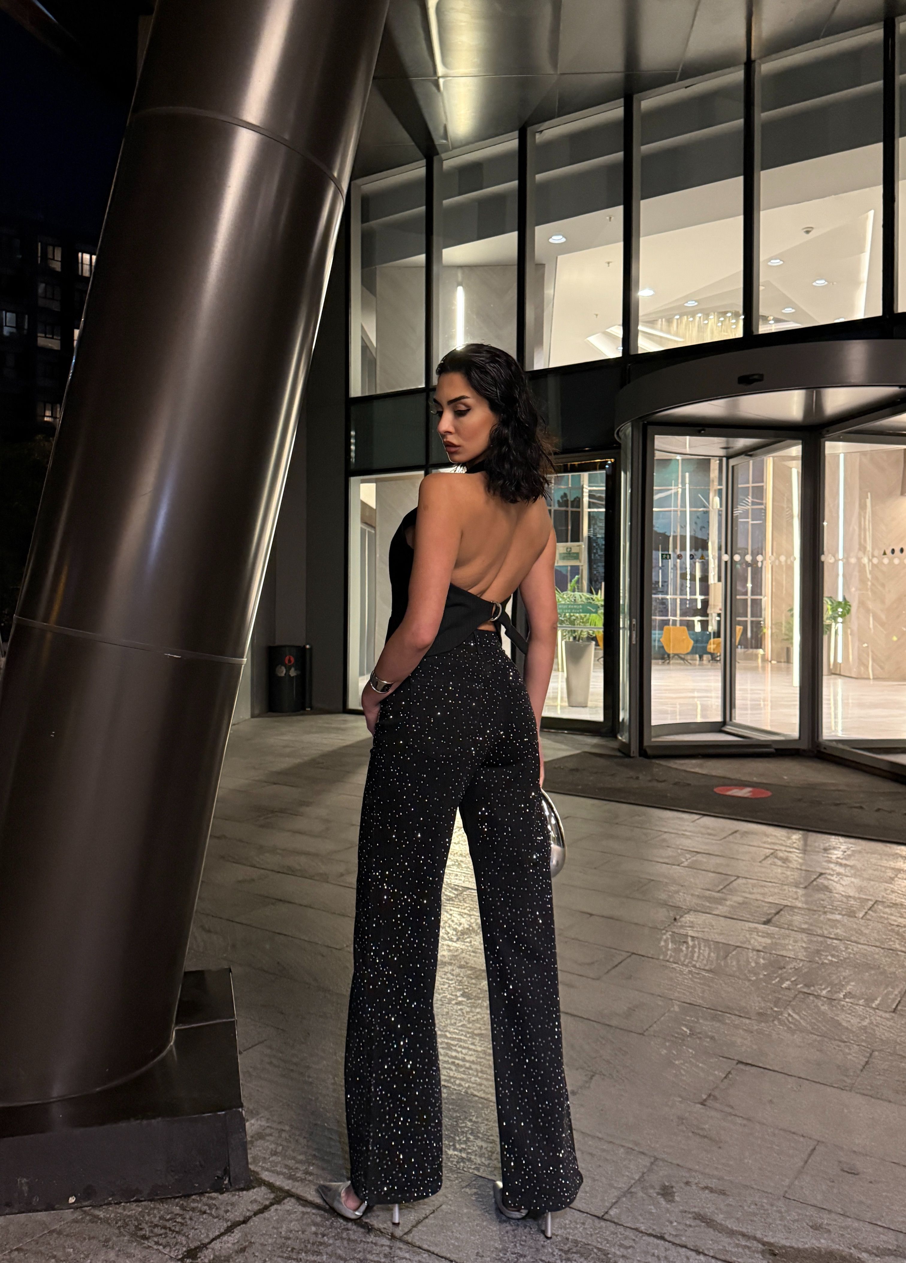 Işıltılı Kristal Taşlı Siyah Jean GLM-488
