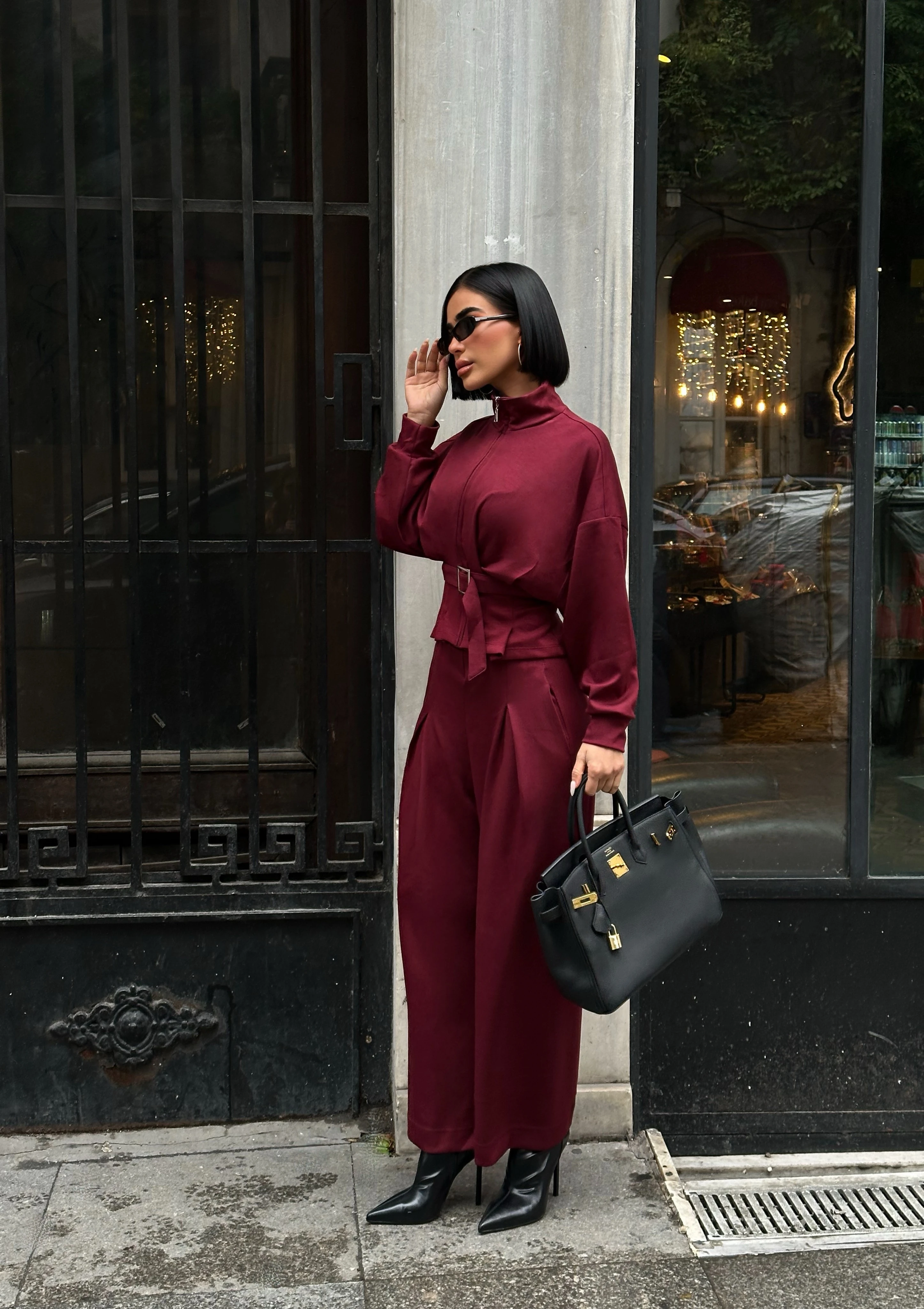 Kuşak Kemer Detaylı Bol Paça Oyş Takım GLM-631