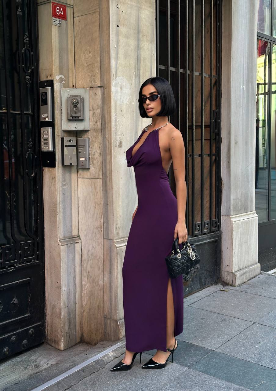 Aksesuar Detay Göğüs Dekolteli Elbise GLM-609