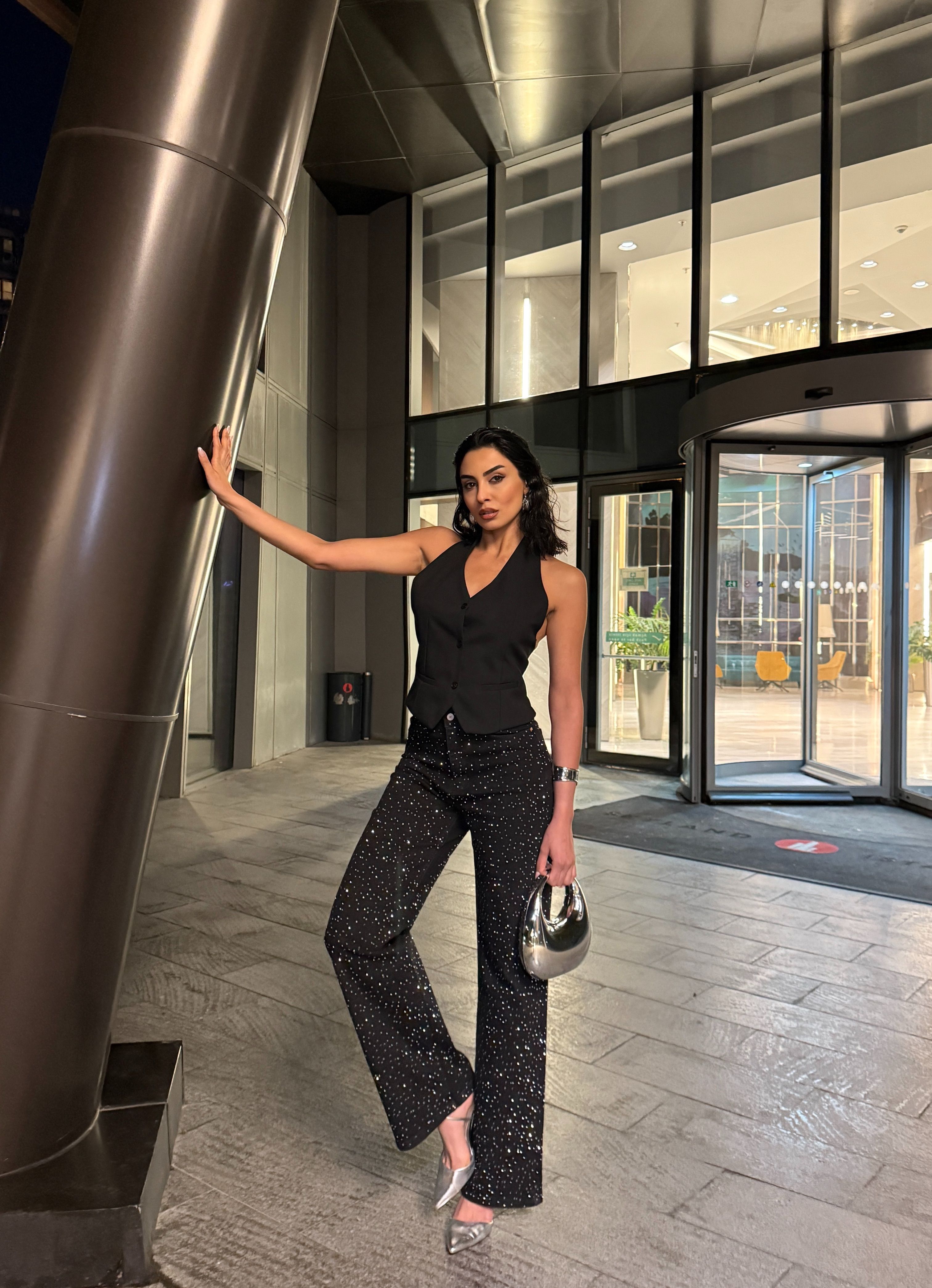 Işıltılı Kristal Taşlı Siyah Jean GLM-488