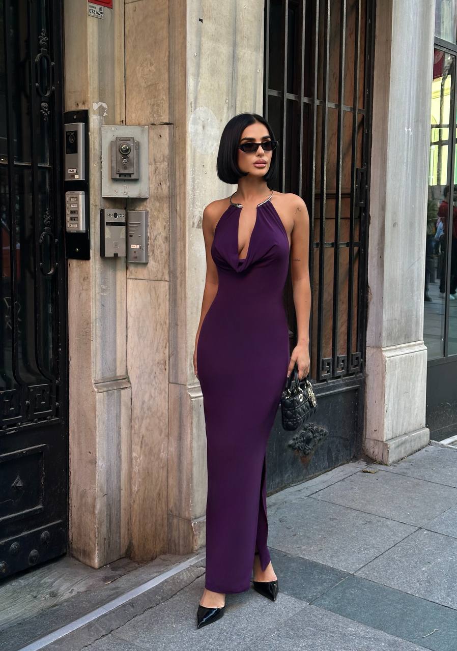 Aksesuar Detay Göğüs Dekolteli Elbise GLM-609