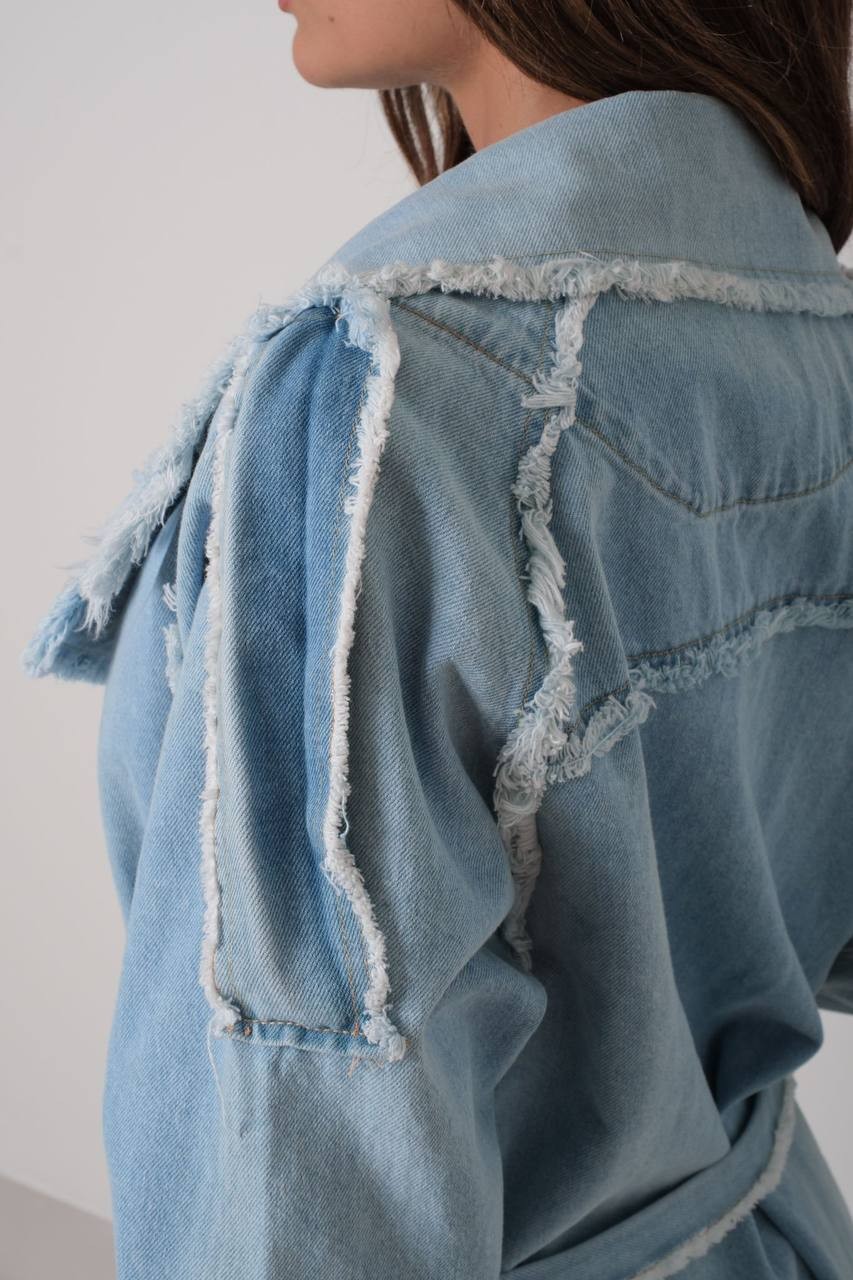 Püskül Detaylı Denim Trençkot