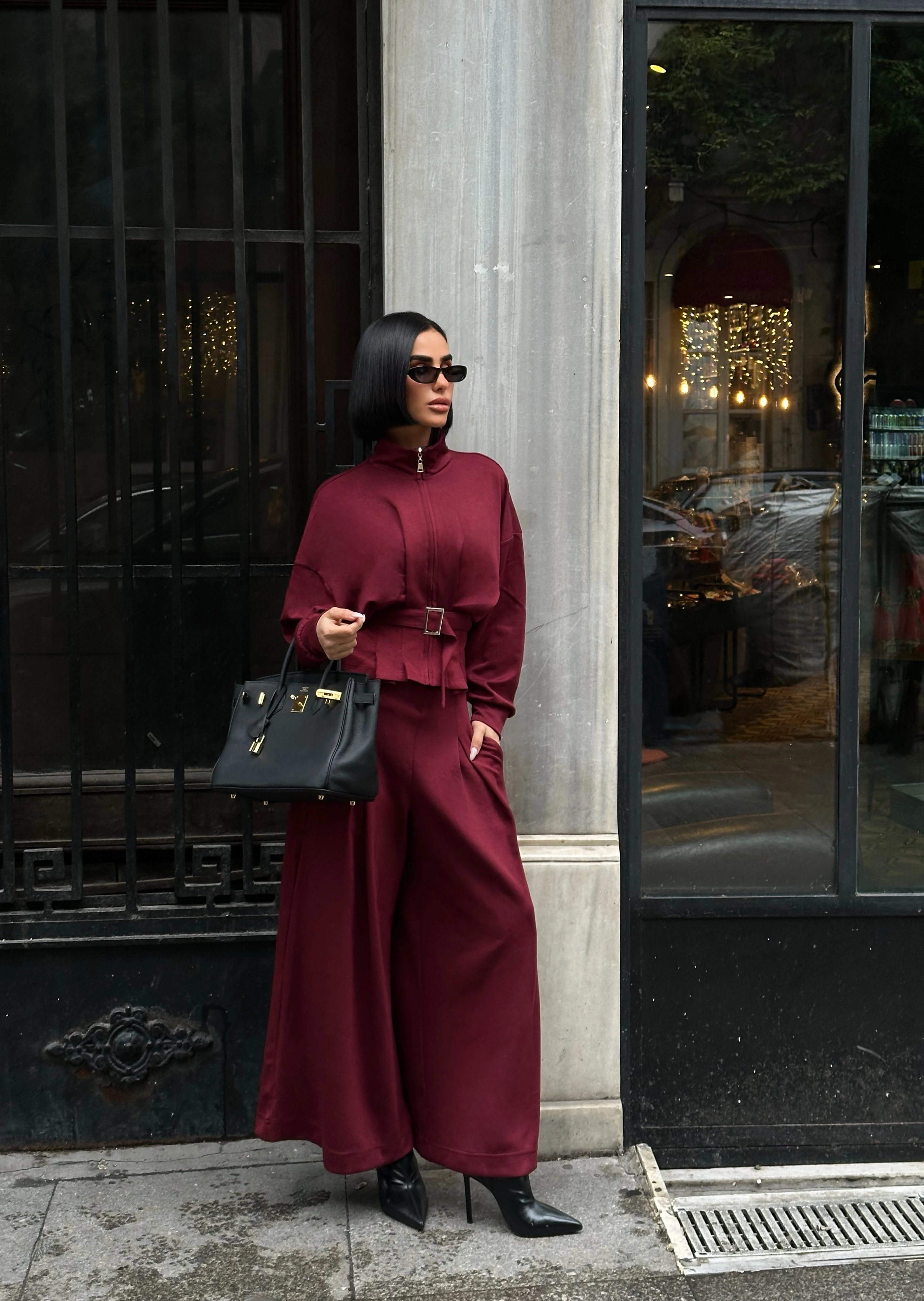 Kuşak Kemer Detaylı Bol Paça Oyş Takım GLM-631