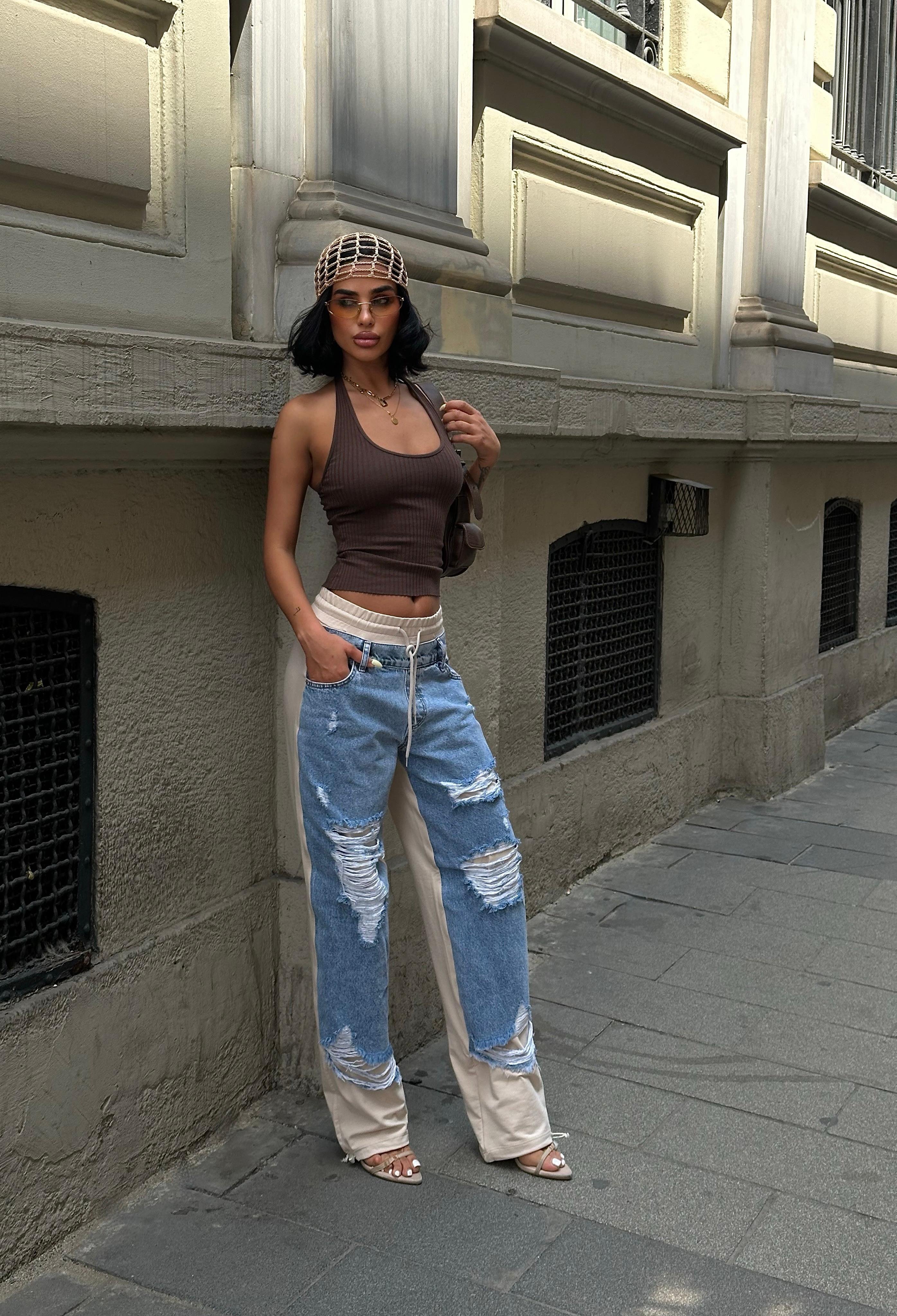 Kot Rengi Lazer Detaylı Jogger Fit Denim GLM-521