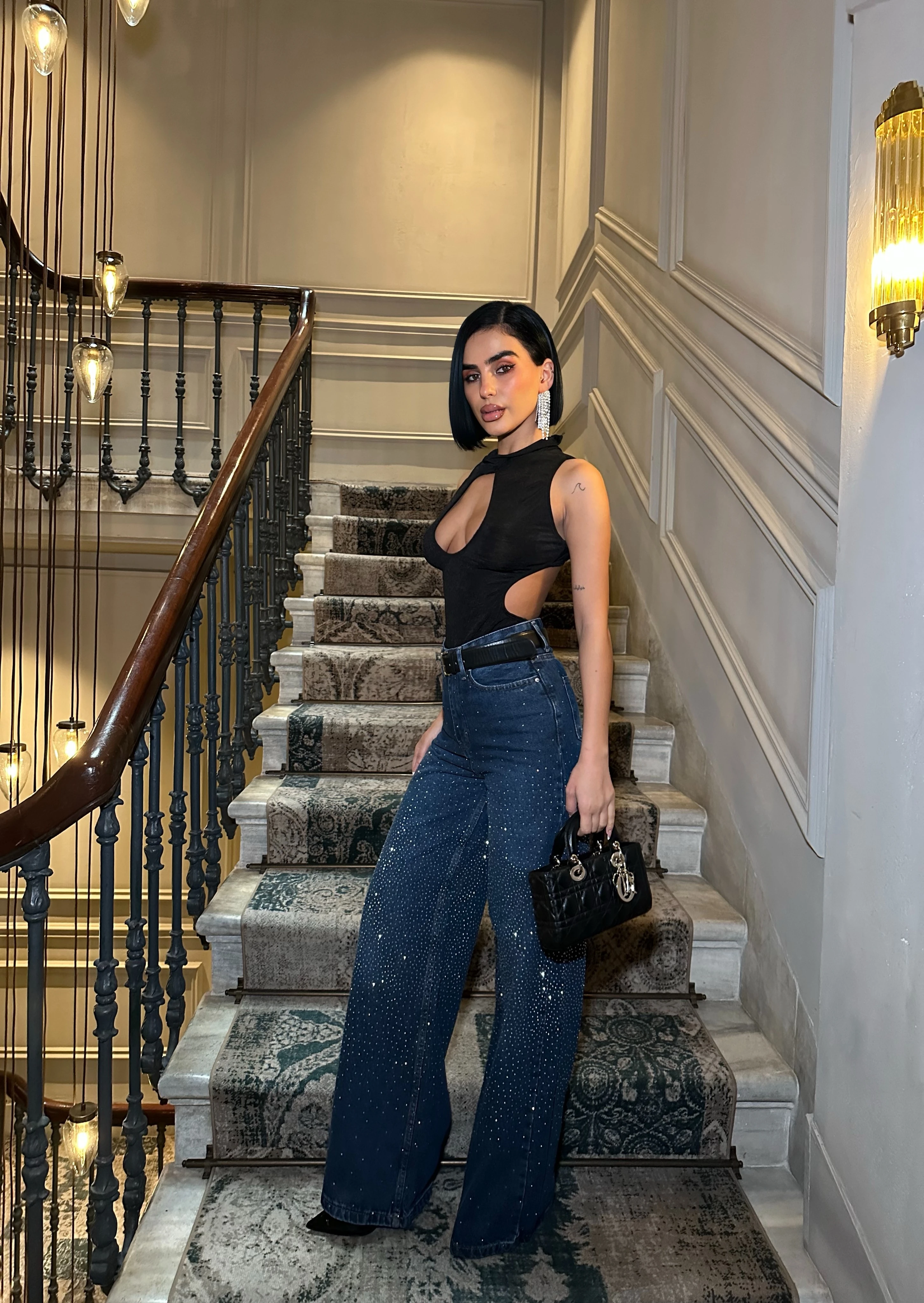 Yüksek Bel Taş Detaylı Wide Leg Jean GLM-583