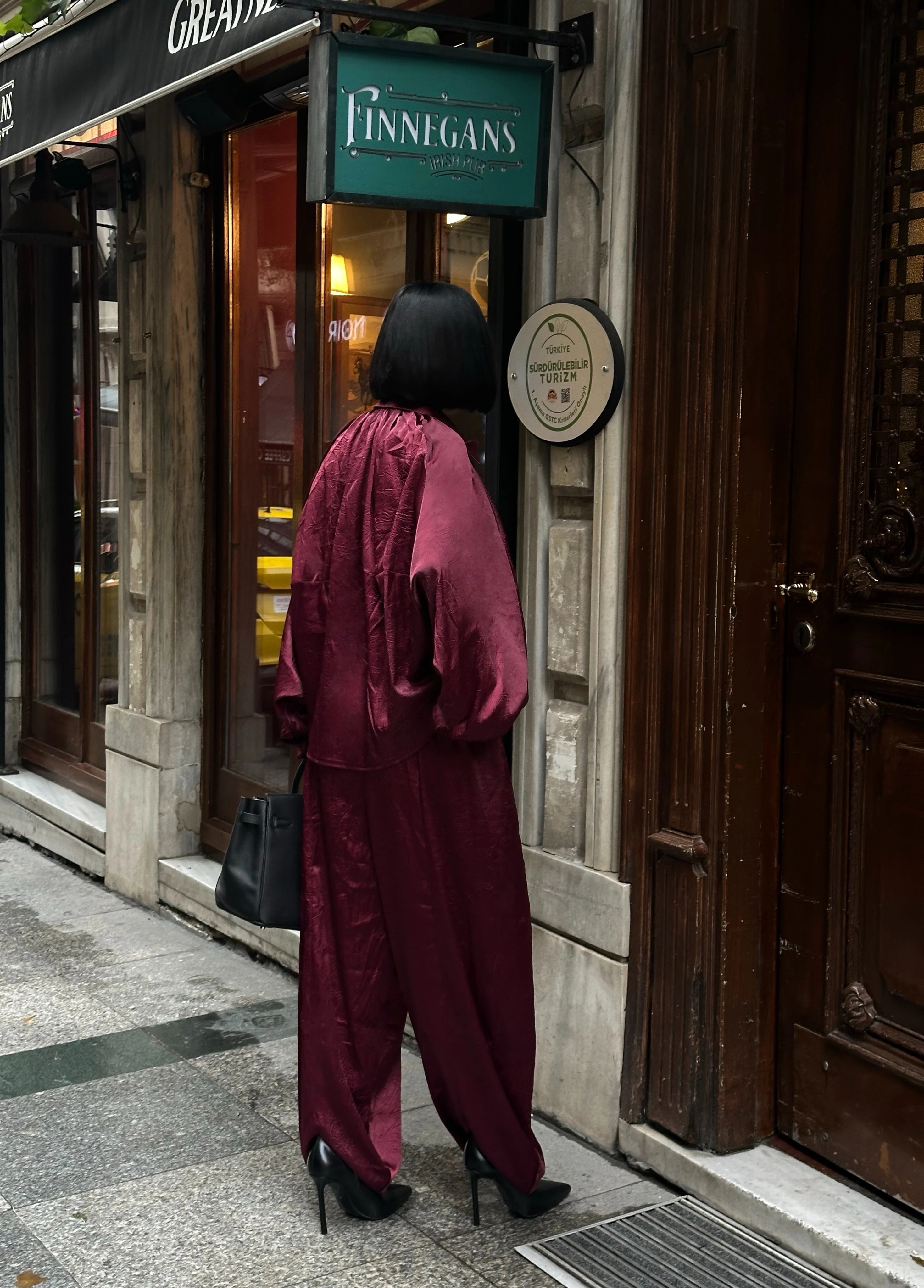 Parlak Dokulu Saten Oversize Takım GLM-634