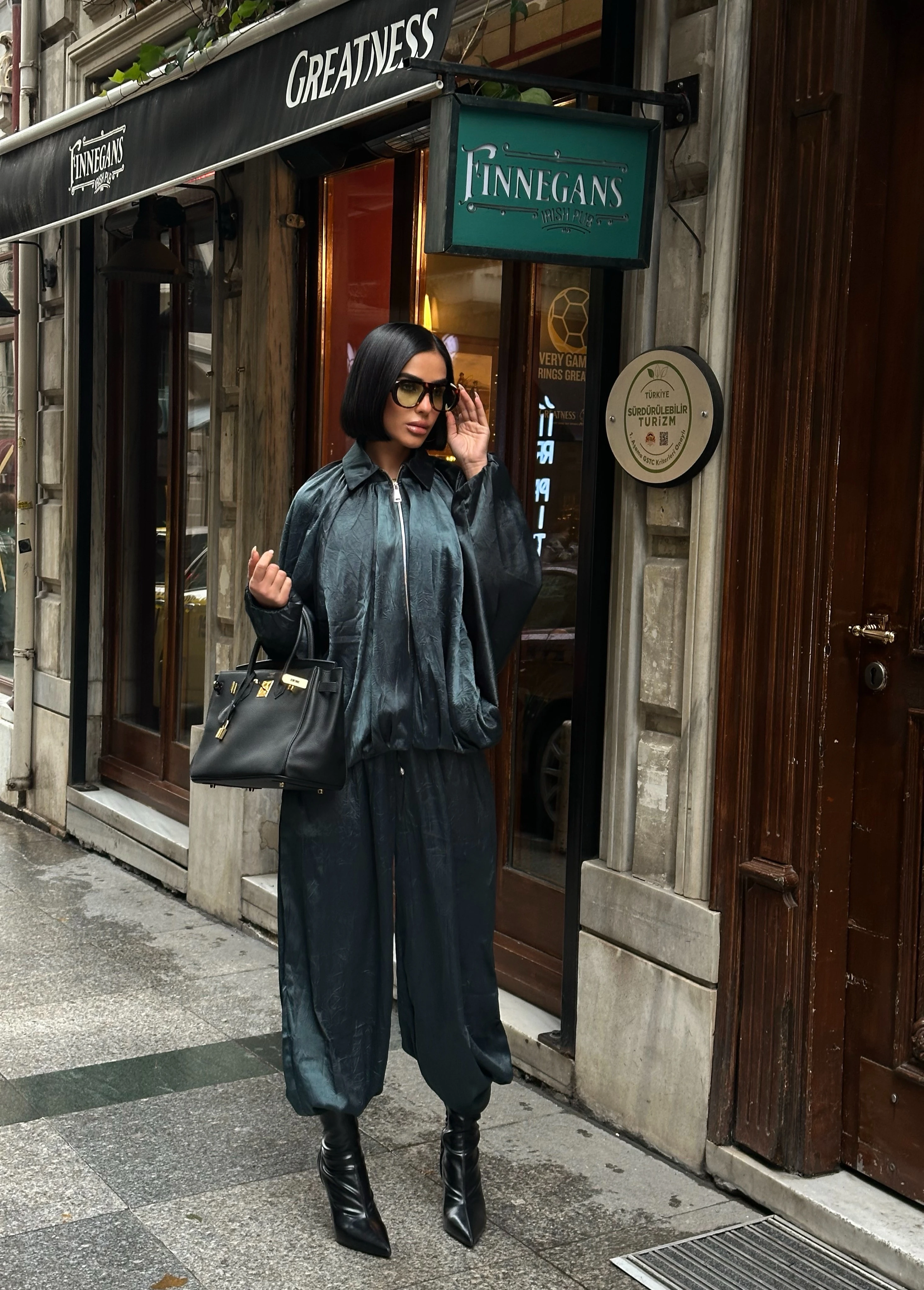 Parlak Dokulu Saten Oversize Takım GLM-632