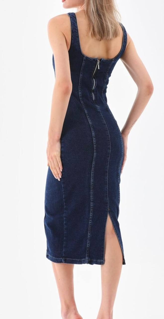 Yırtmaçlı Uzun Denim Elbise GLM-340