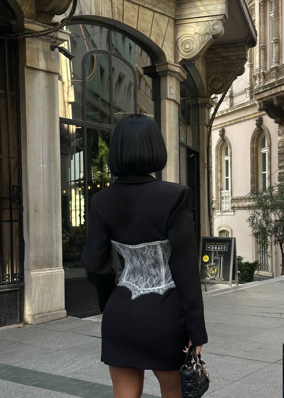 Dantel Detay Dabıl Kumaş Ceket Elbise