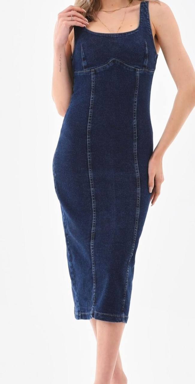 Yırtmaçlı Uzun Denim Elbise GLM-340