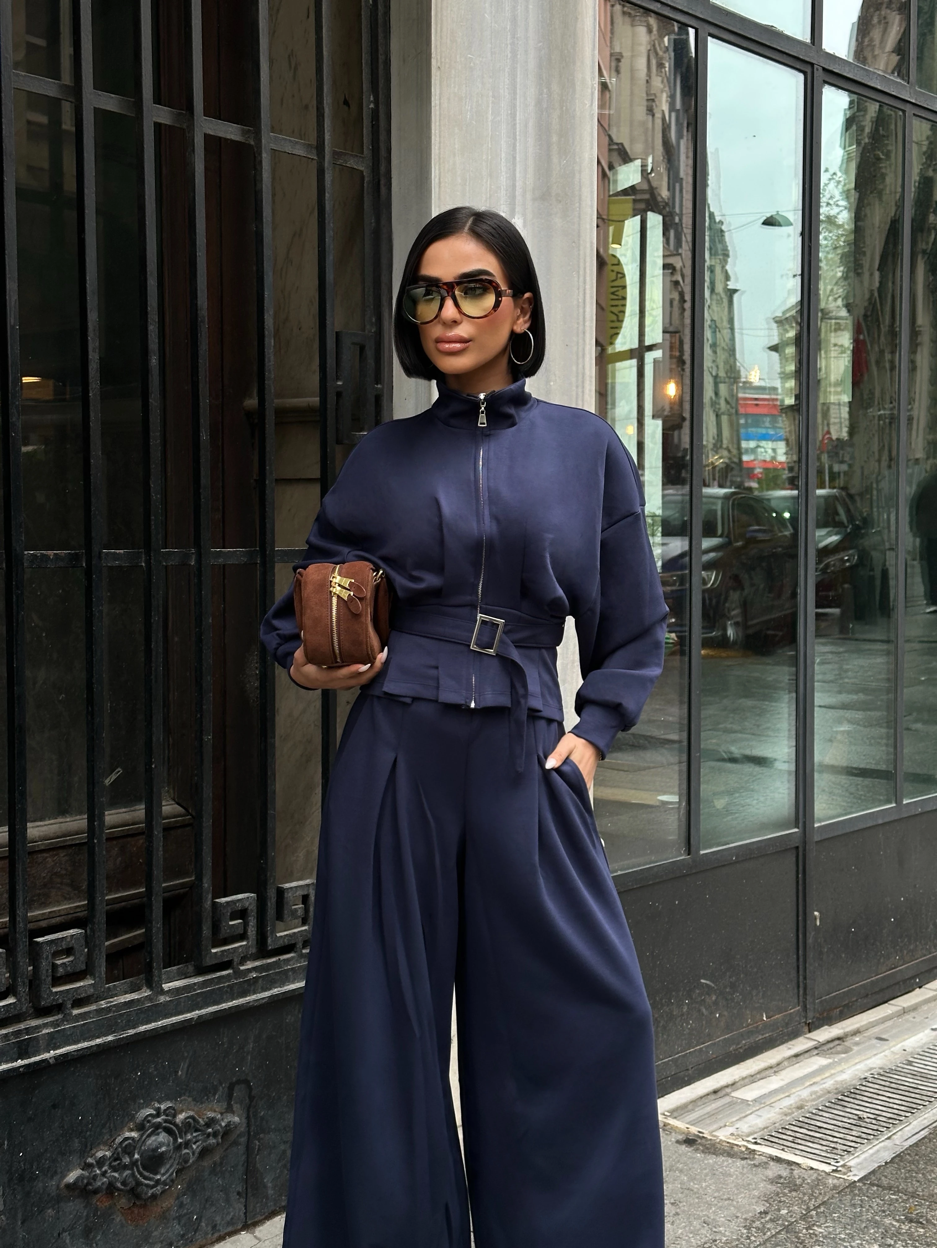 Kuşak Kemer Detaylı Bol Paça Oyş Takım GLM-630