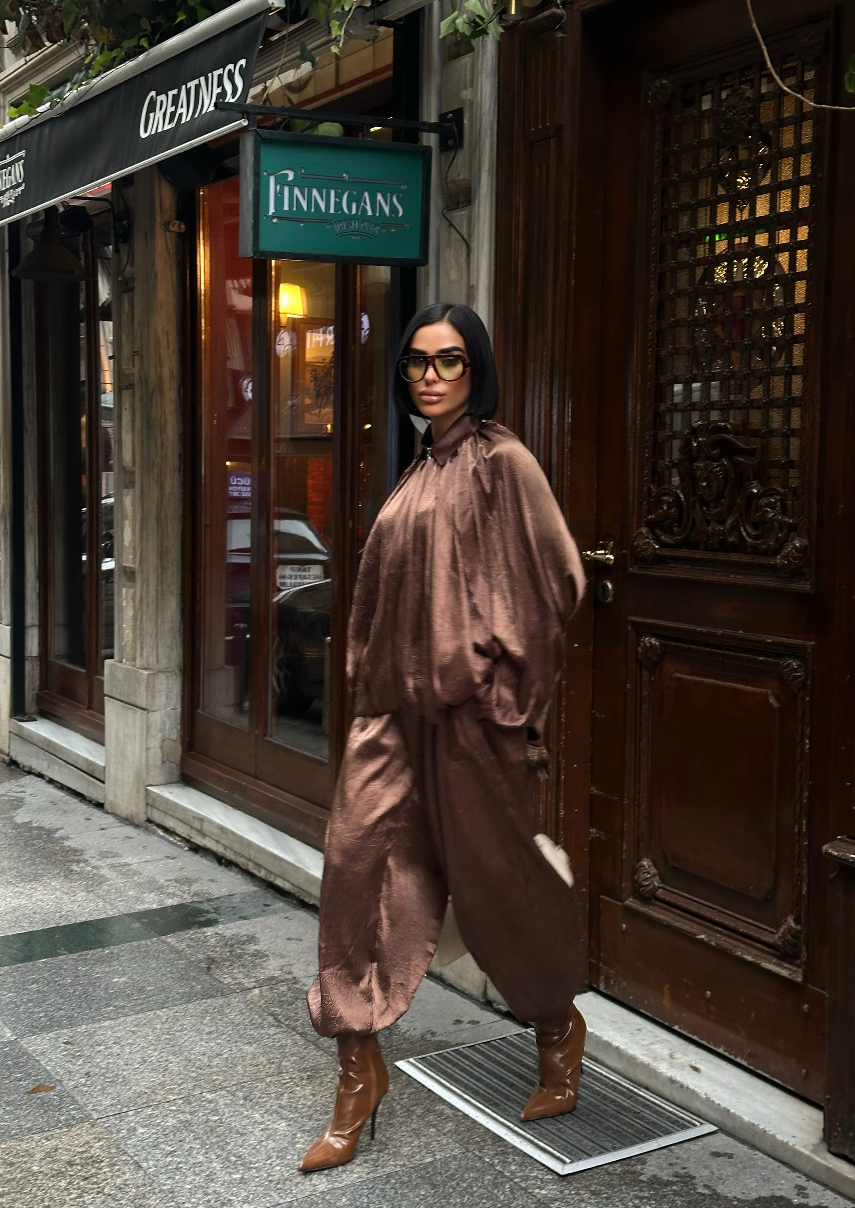 Parlak Dokulu Saten Oversize Takım GLM-633