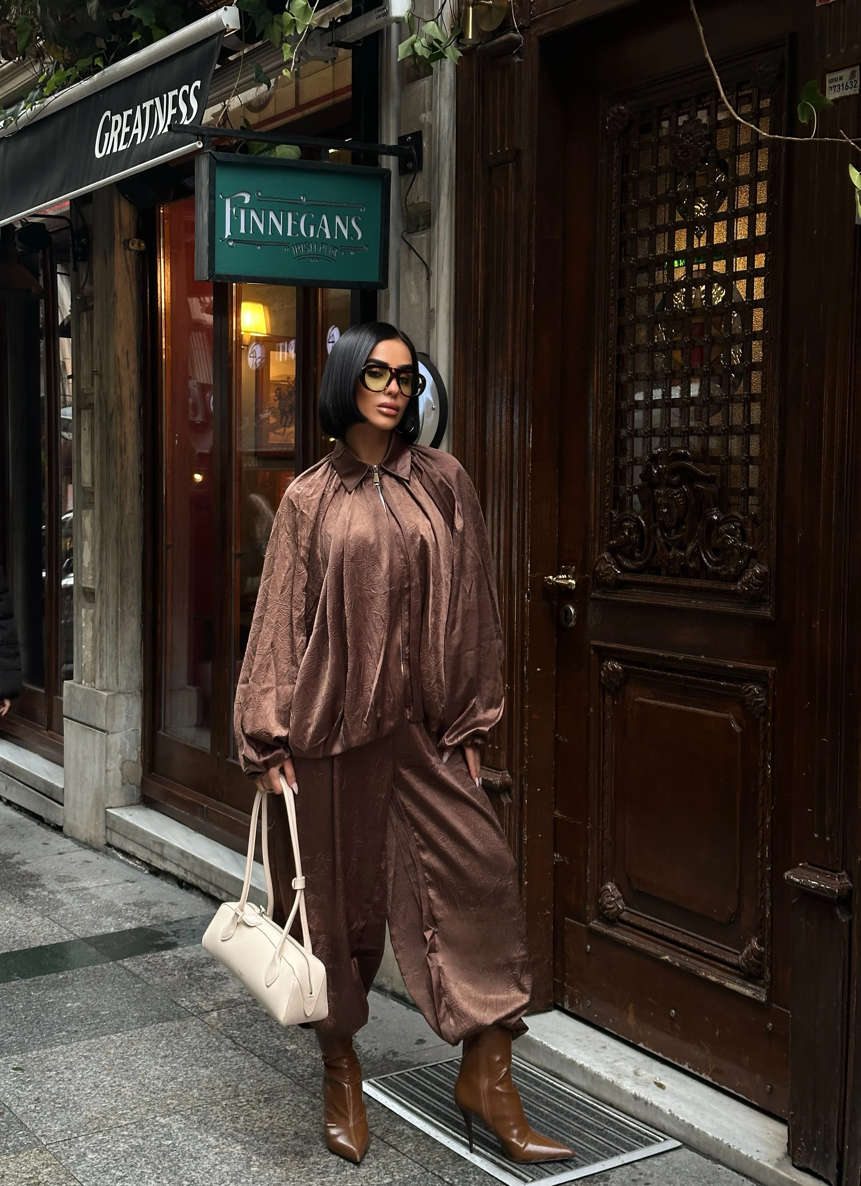 Parlak Dokulu Saten Oversize Takım GLM-633