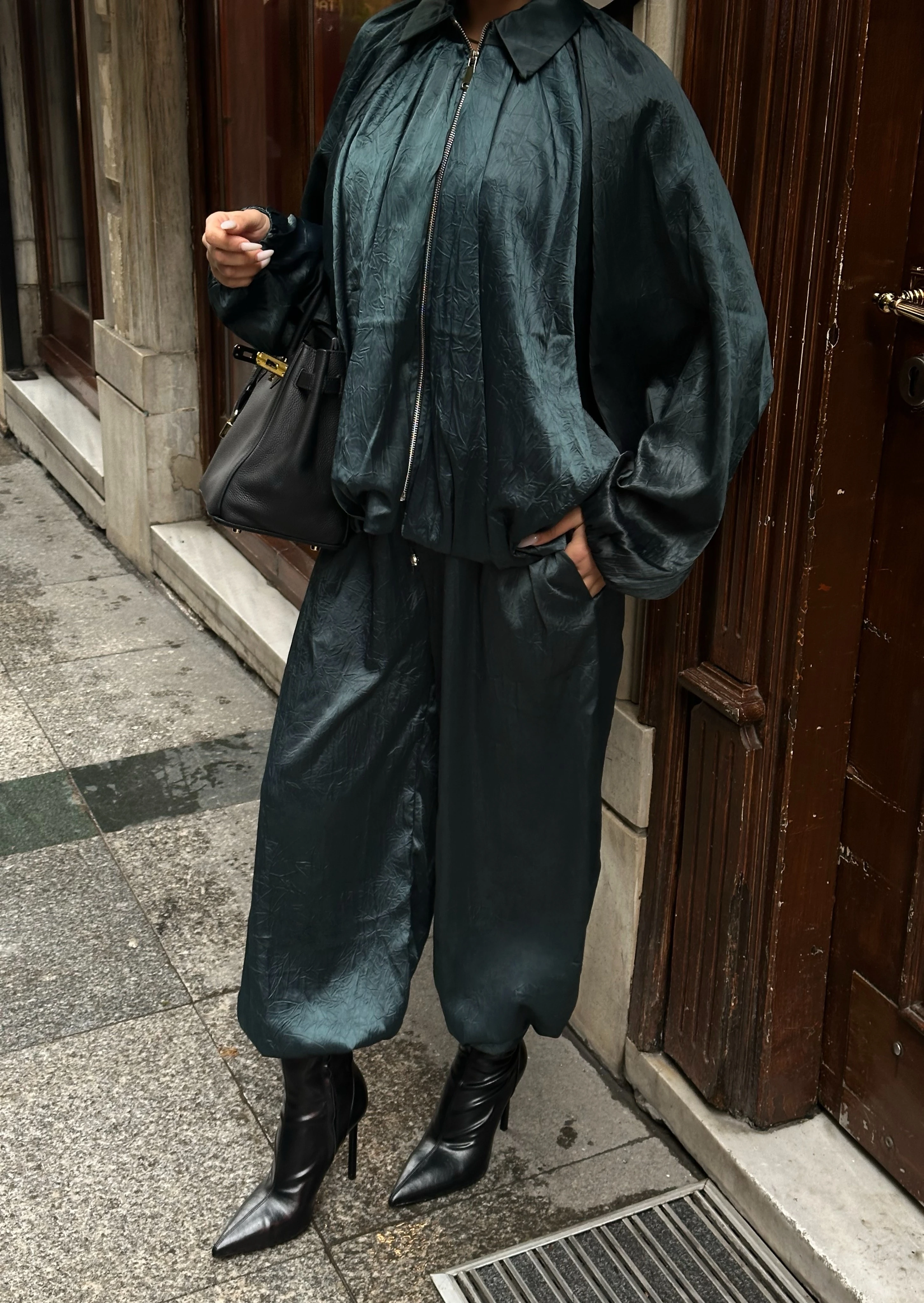 Parlak Dokulu Saten Oversize Takım GLM-632