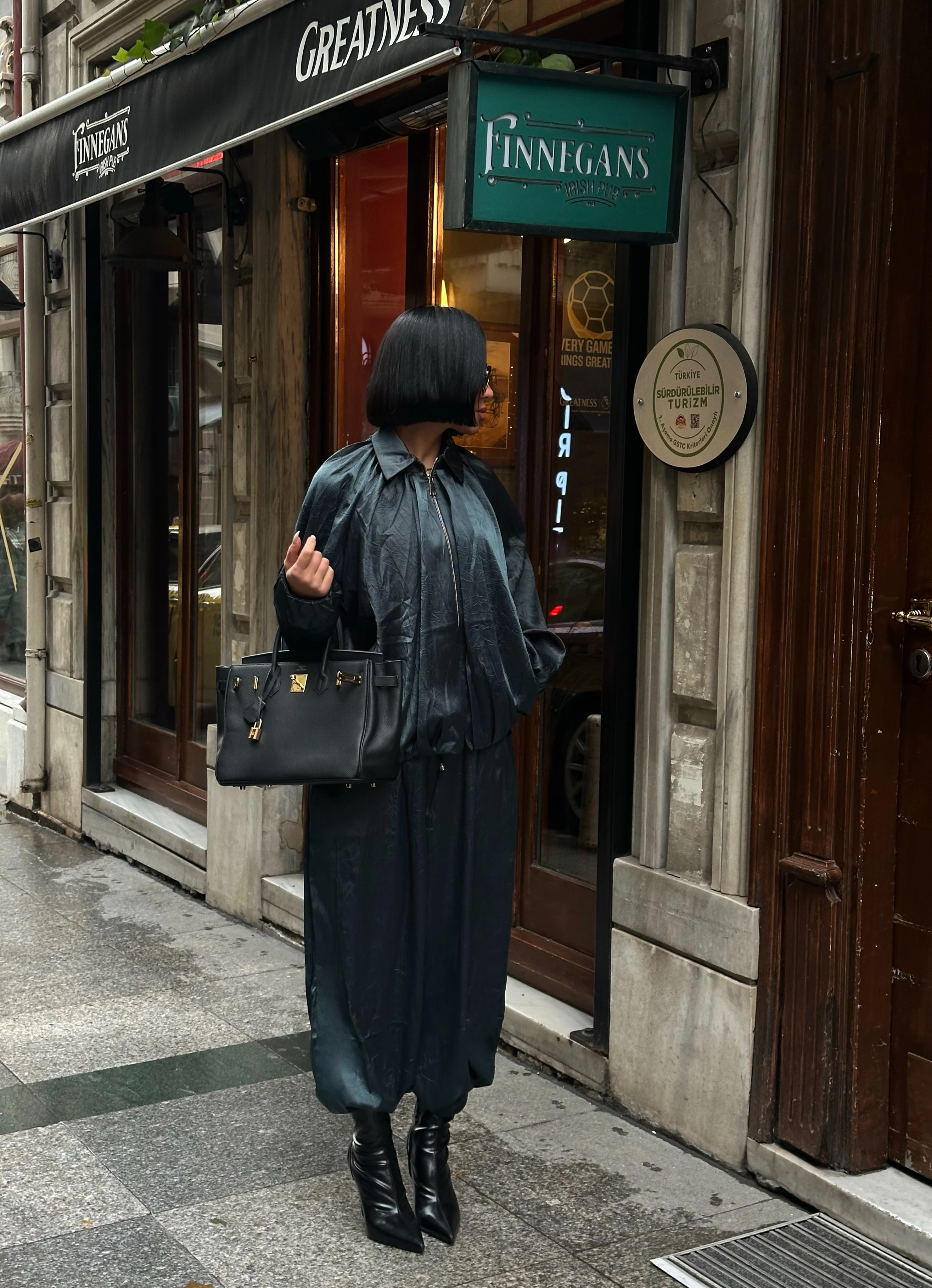 Parlak Dokulu Saten Oversize Takım GLM-632