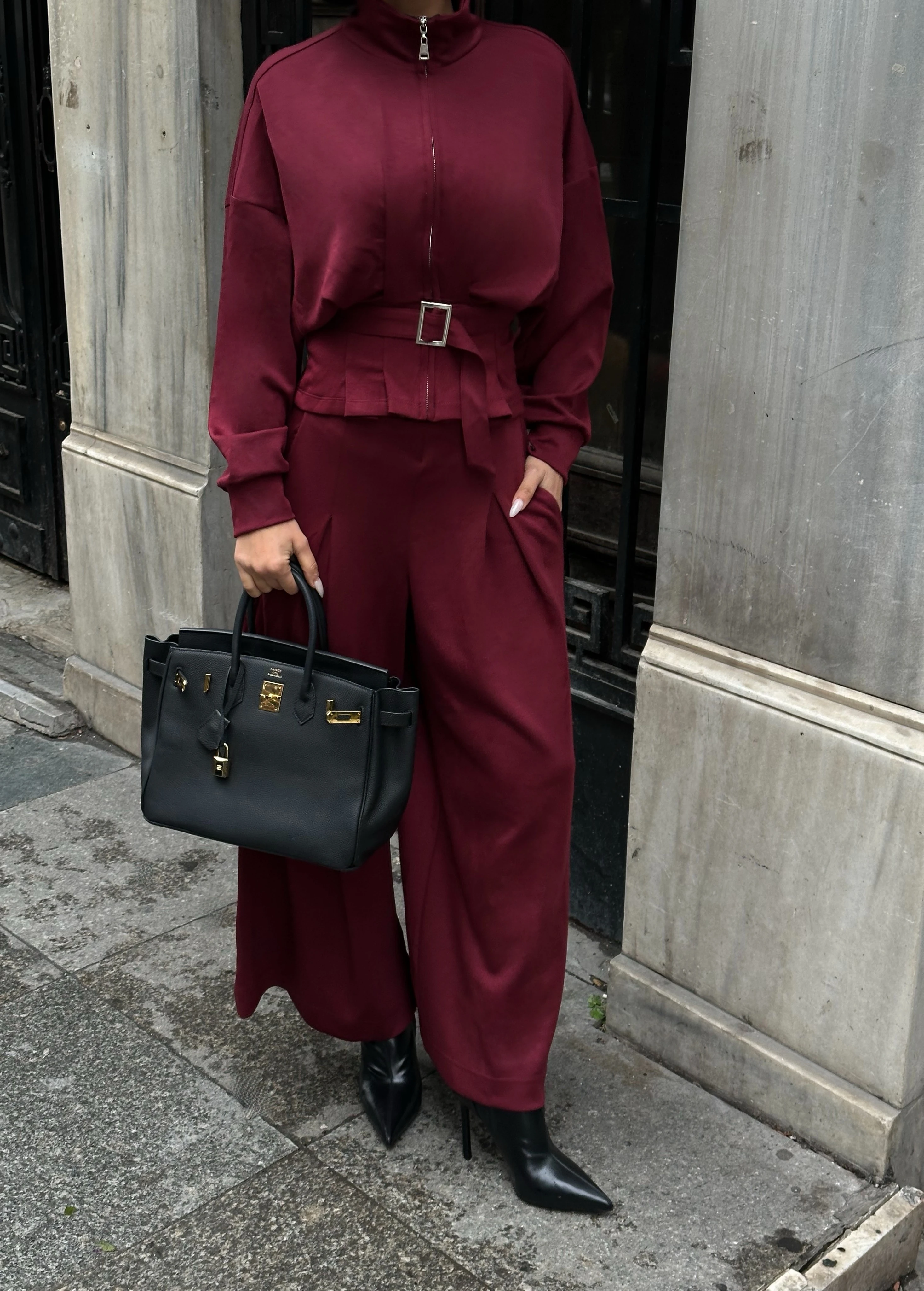 Kuşak Kemer Detaylı Bol Paça Oyş Takım GLM-631