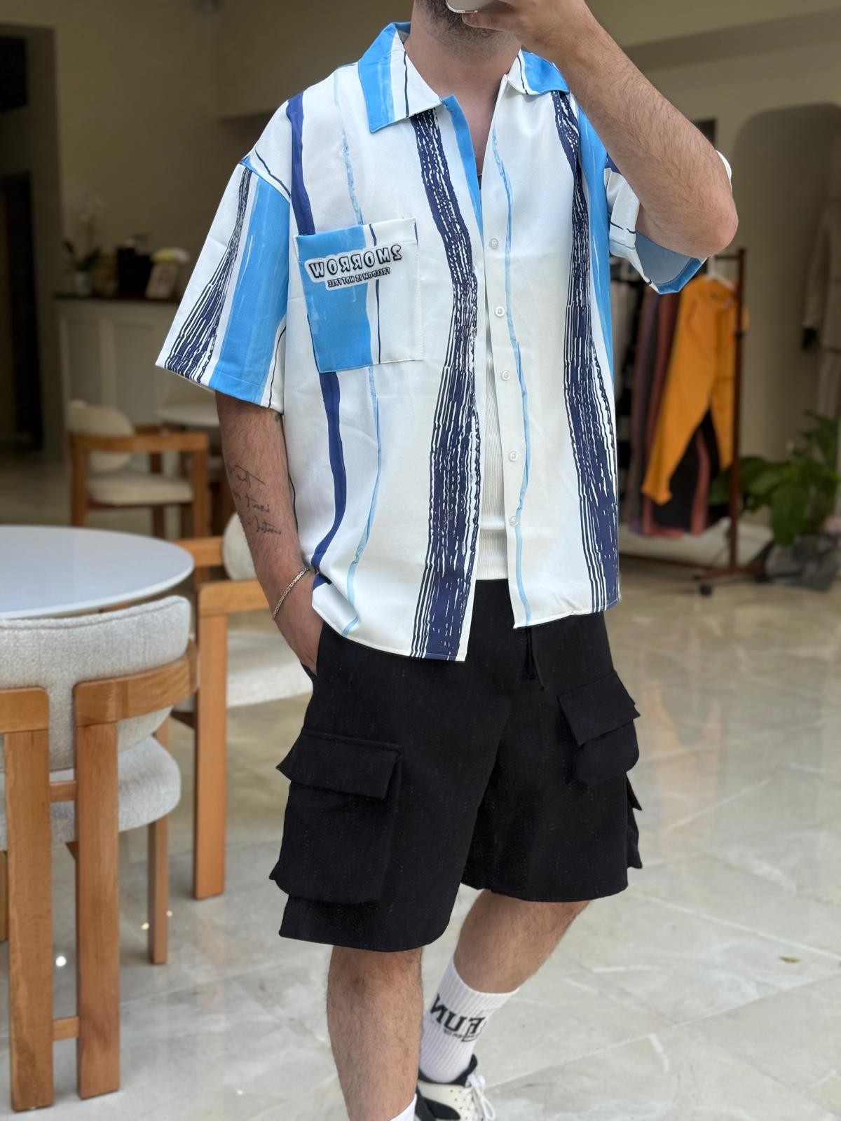 Oversize Baskılı TRow Gömlek