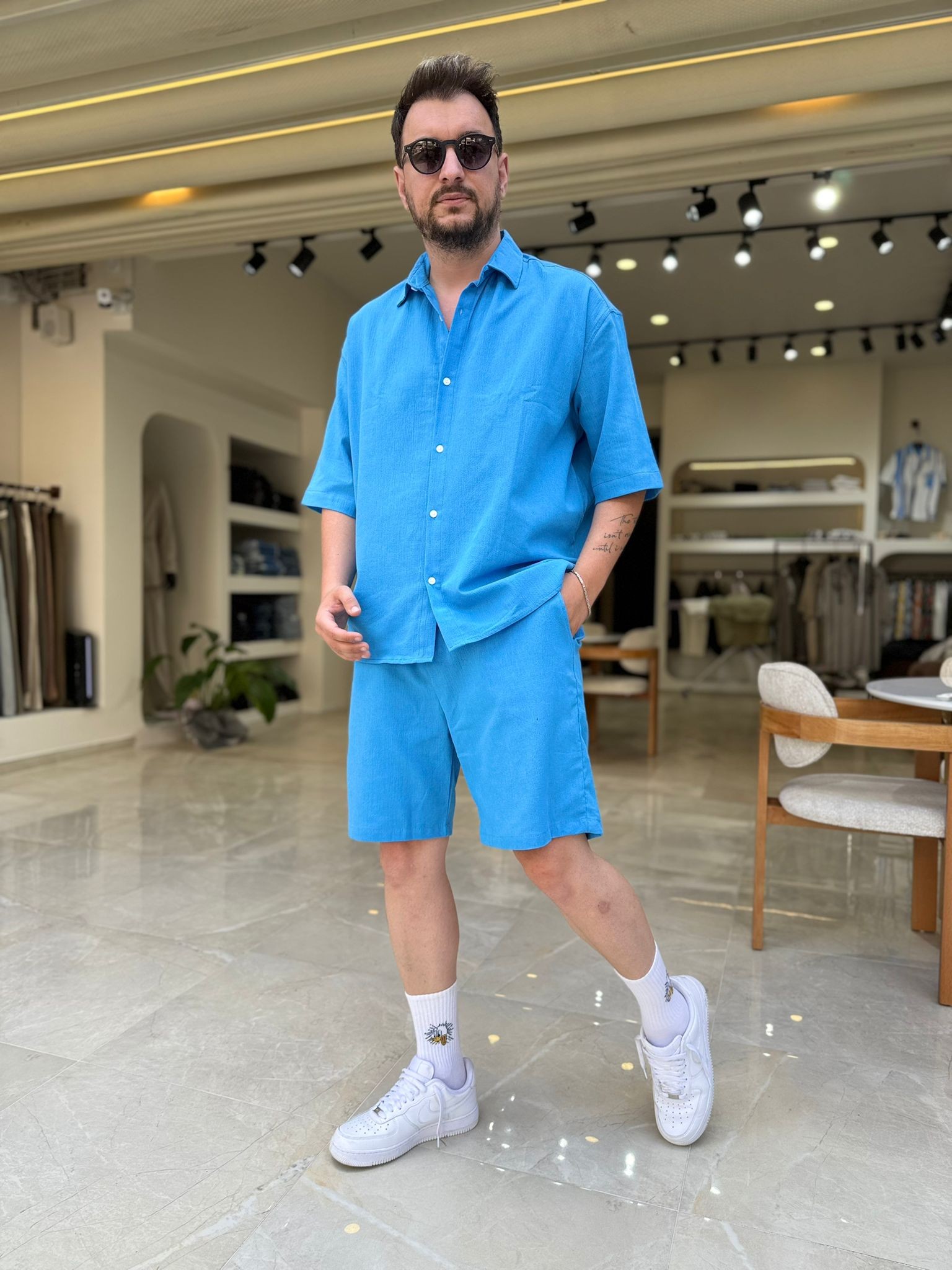 Oversize Keten Şortlu Takım