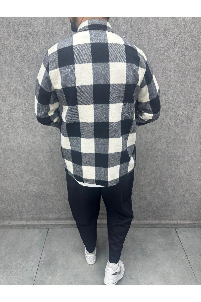 Oversize Bohem Pamuk Oduncu Ekoseli Dört Cep Ceket