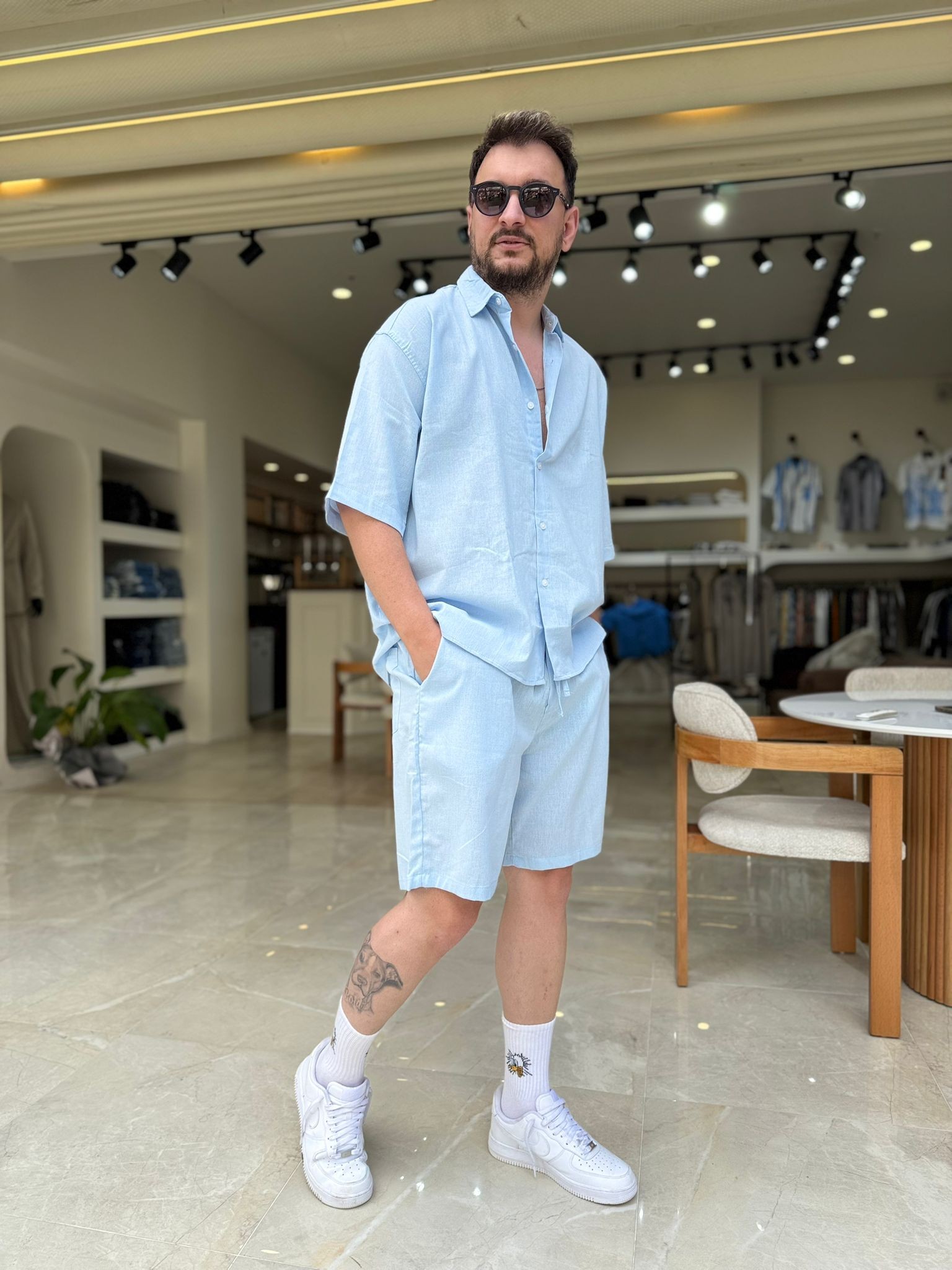 Oversize Keten Şortlu Takım