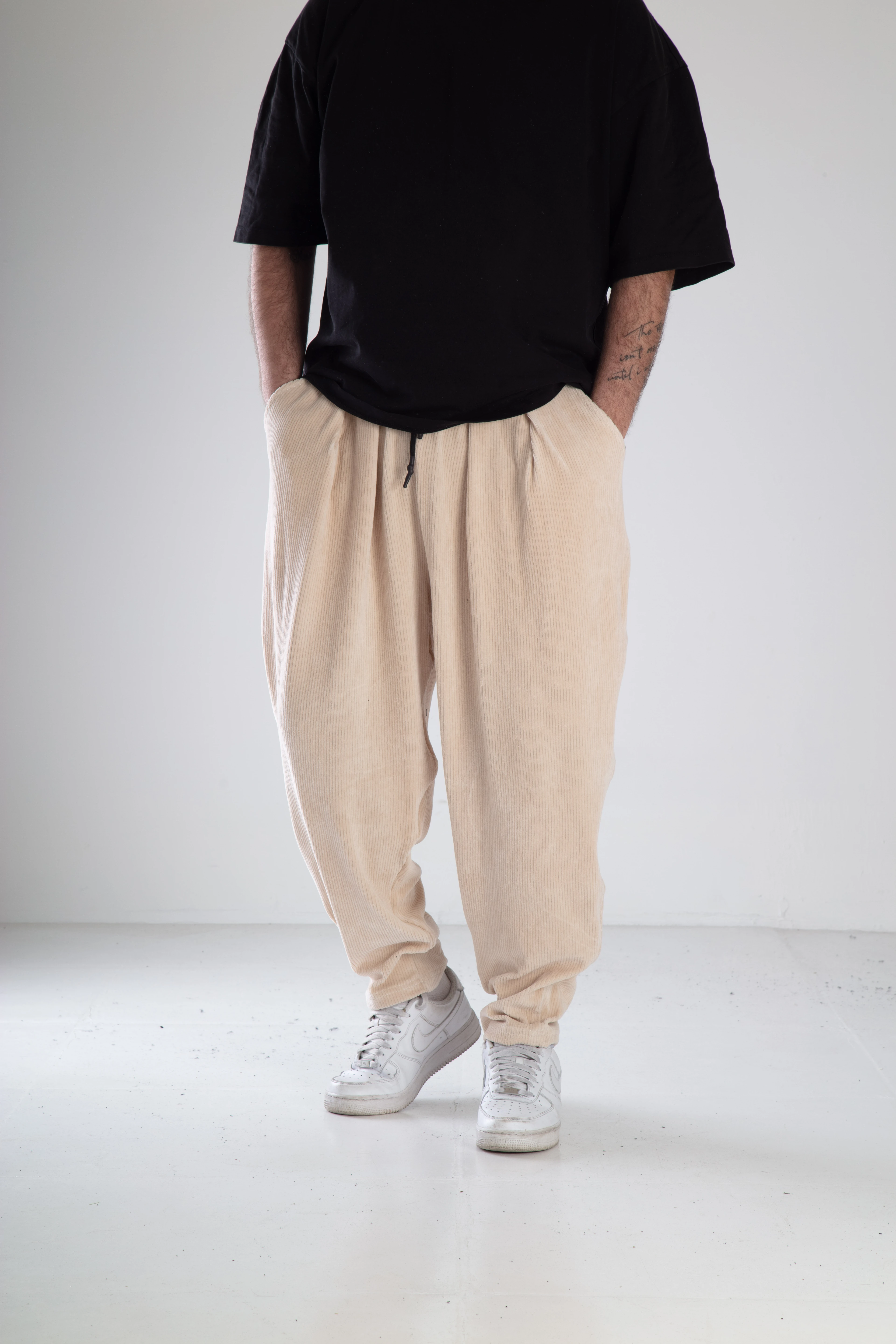 Kadife Spor Şalvar - krem